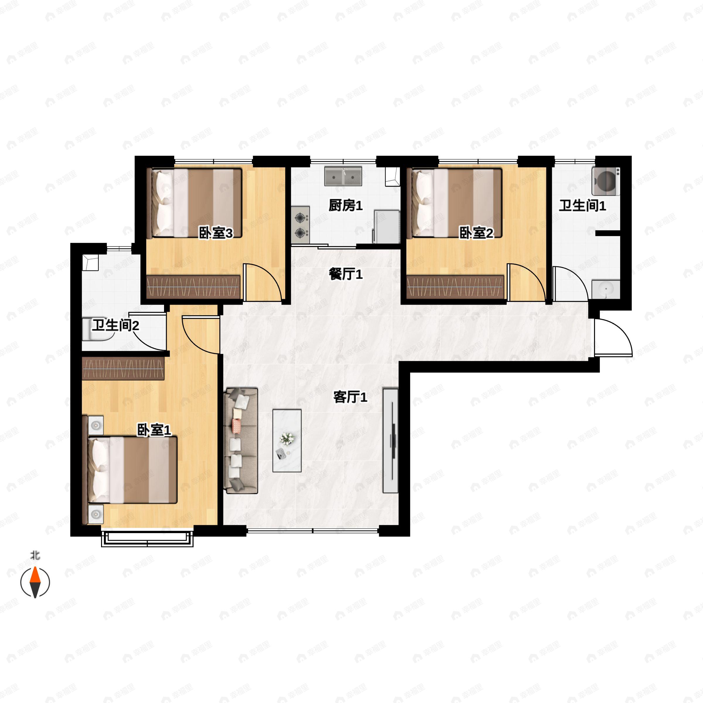 3室2厅2卫建面111平户型图