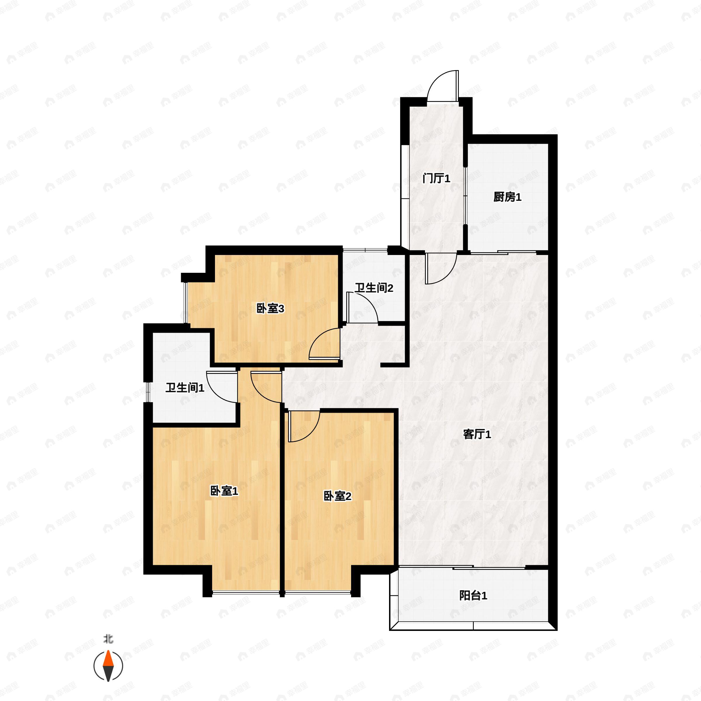 中通世纪峯荟花园3室2厅2卫户型图