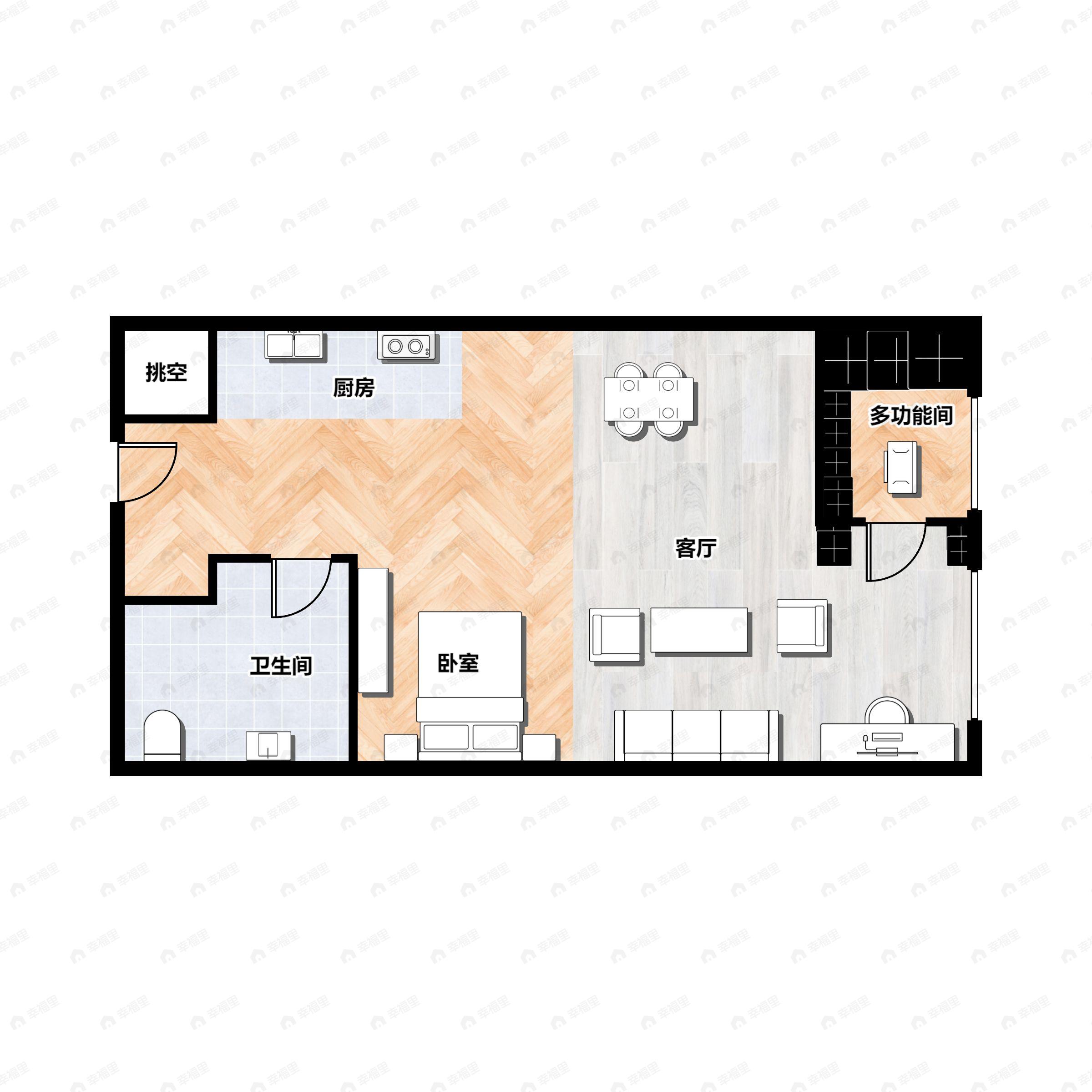 1室2厅1卫建面53平户型图