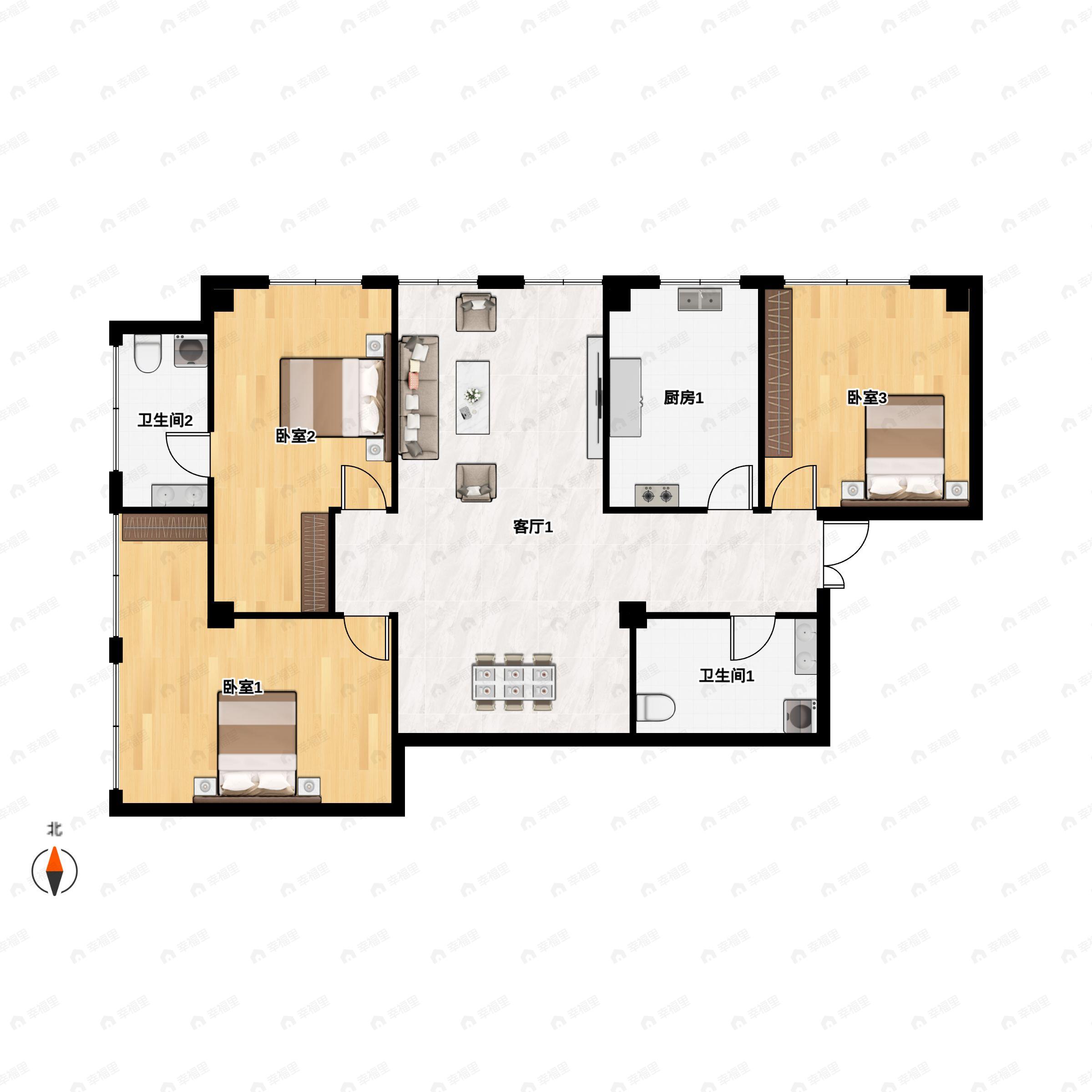3室2厅2卫建面183平户型图