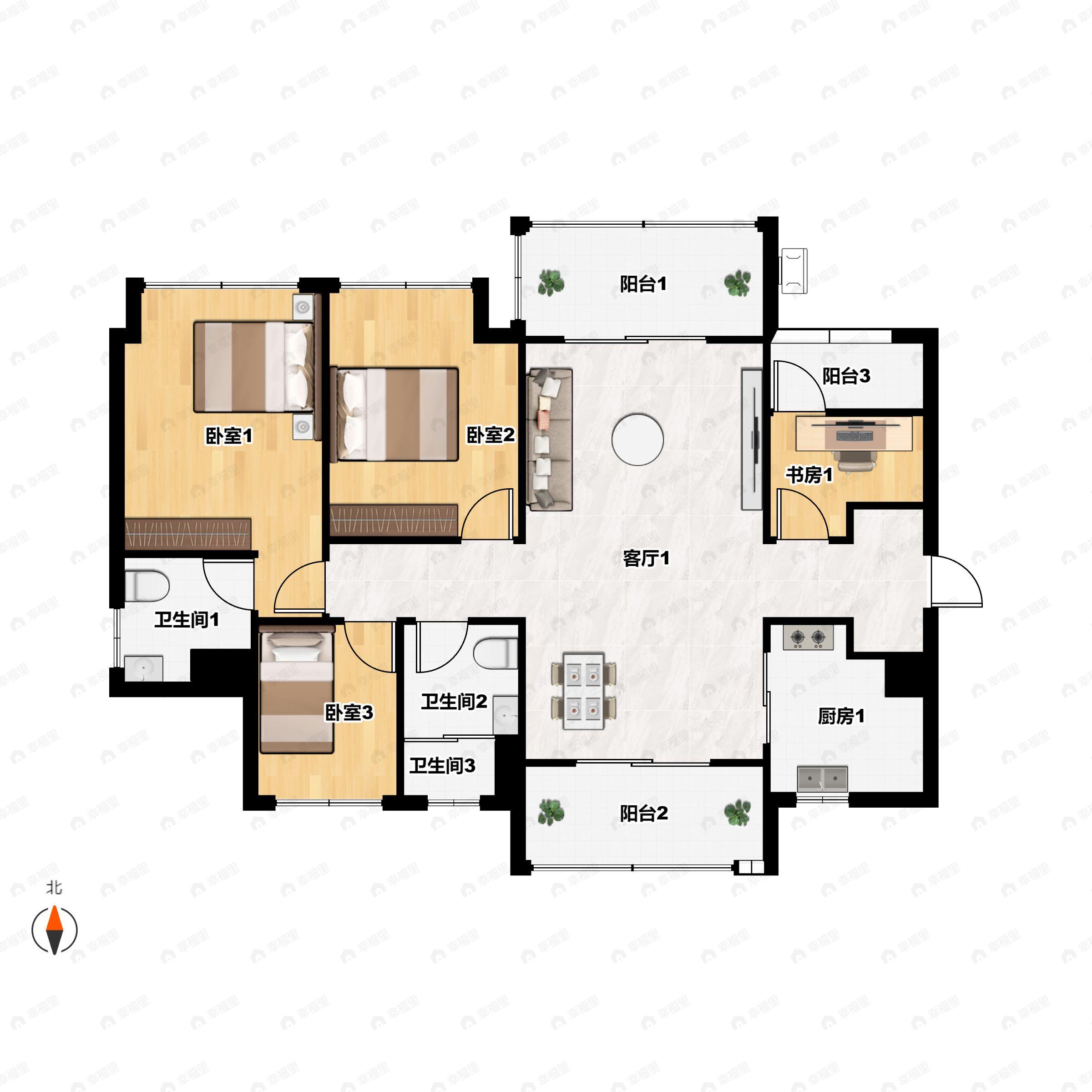 4室2厅2卫建面102平东南户型图