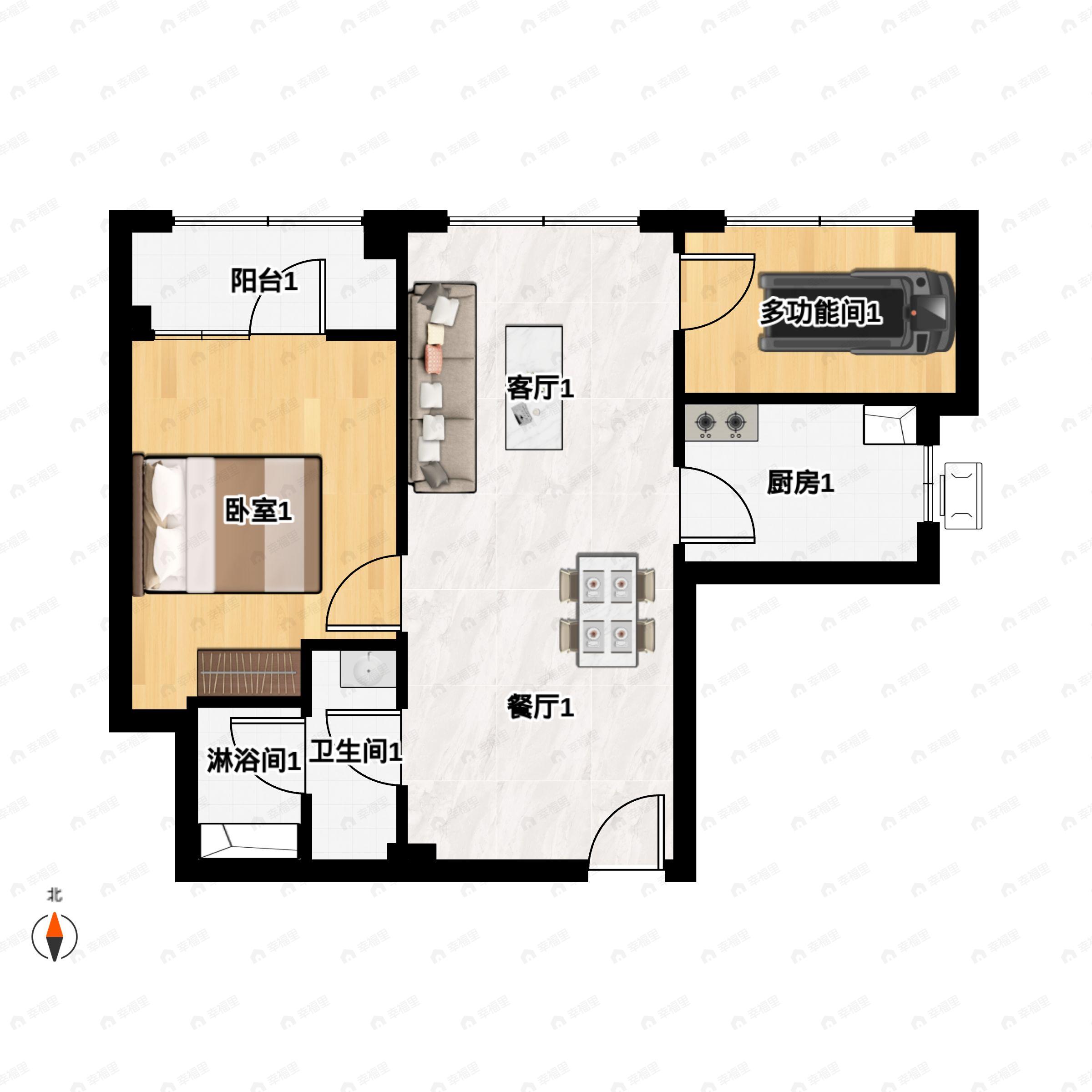 2室2厅1卫建面60平户型图