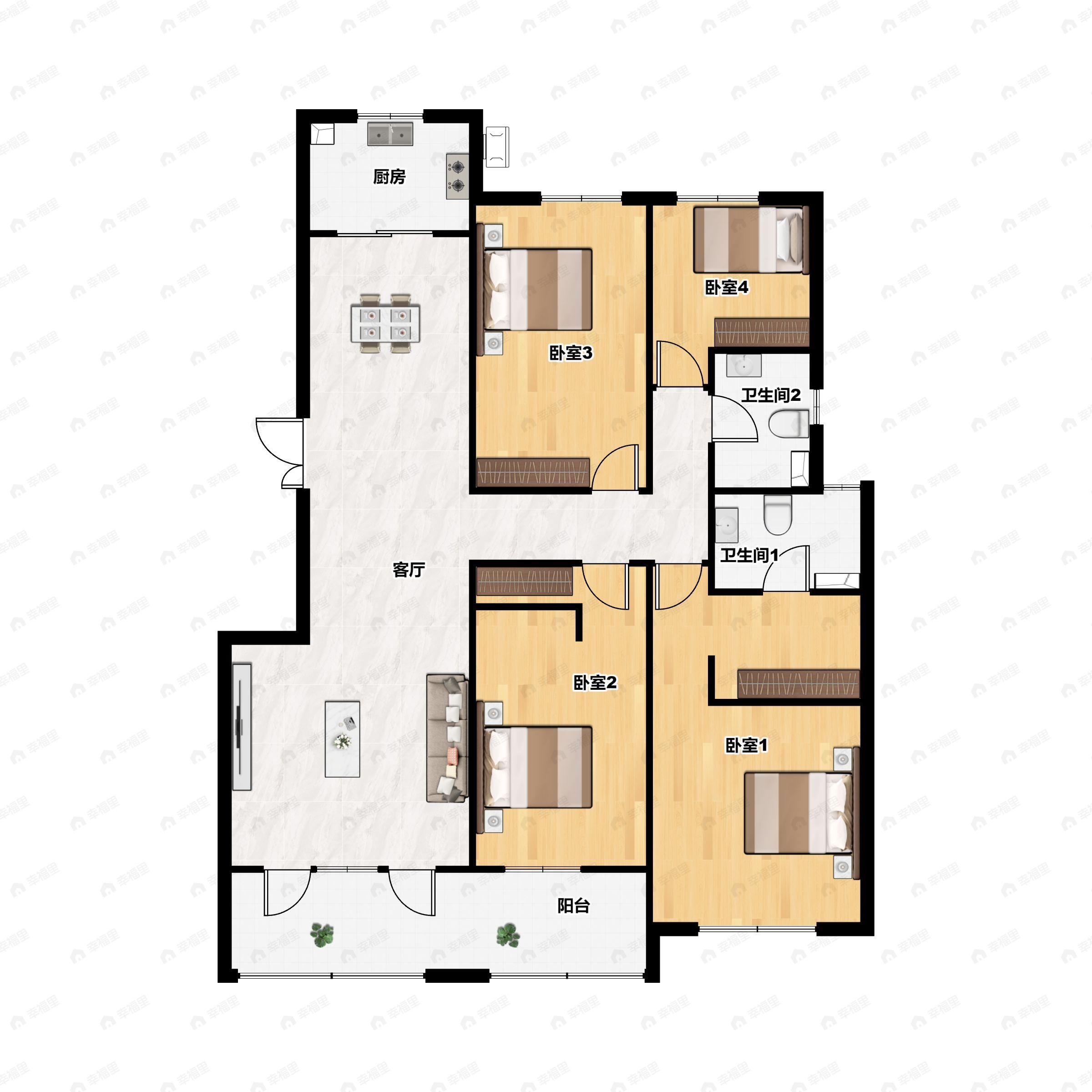 4室2厅2卫建面161平南|北户型图