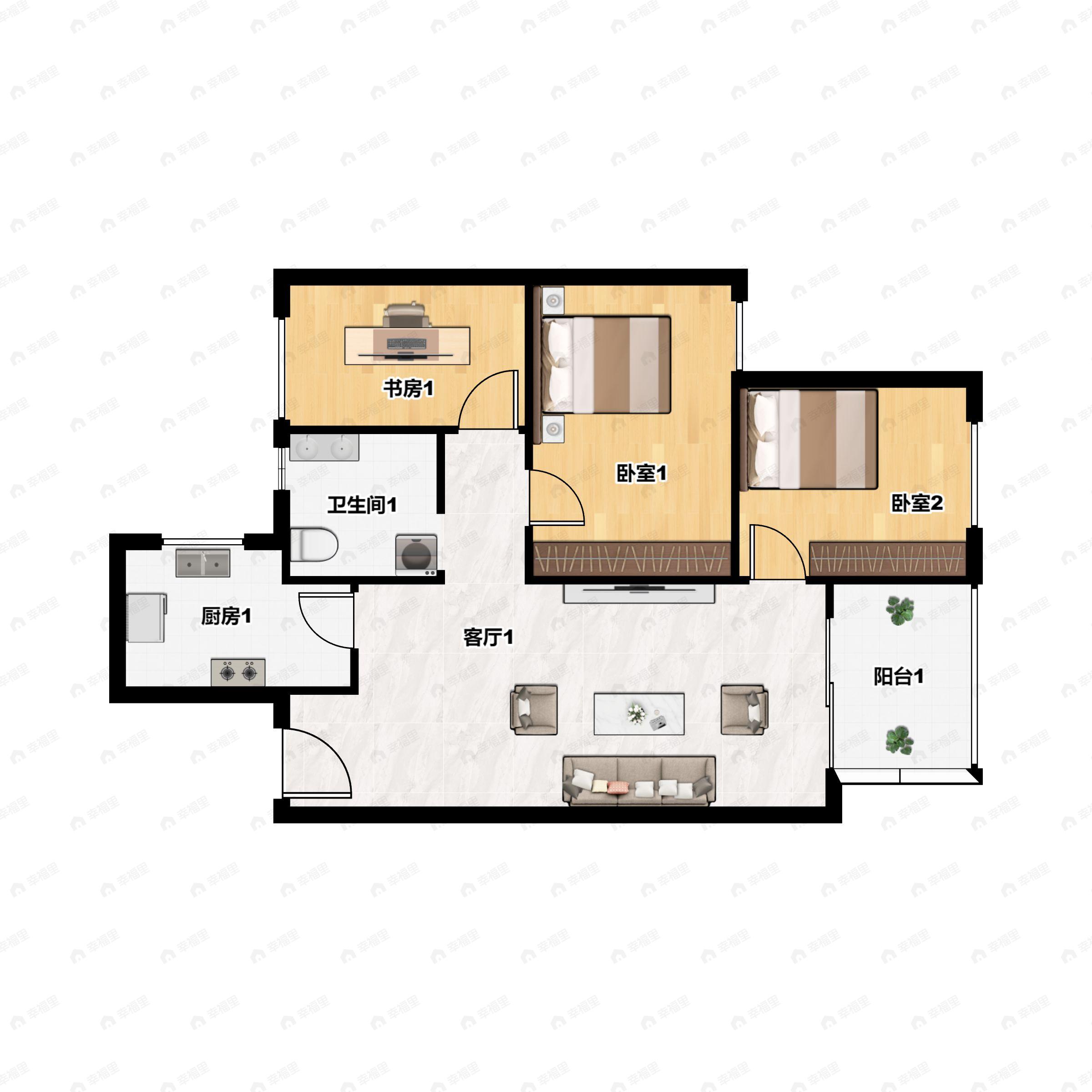 3室2厅1卫建面92平户型图