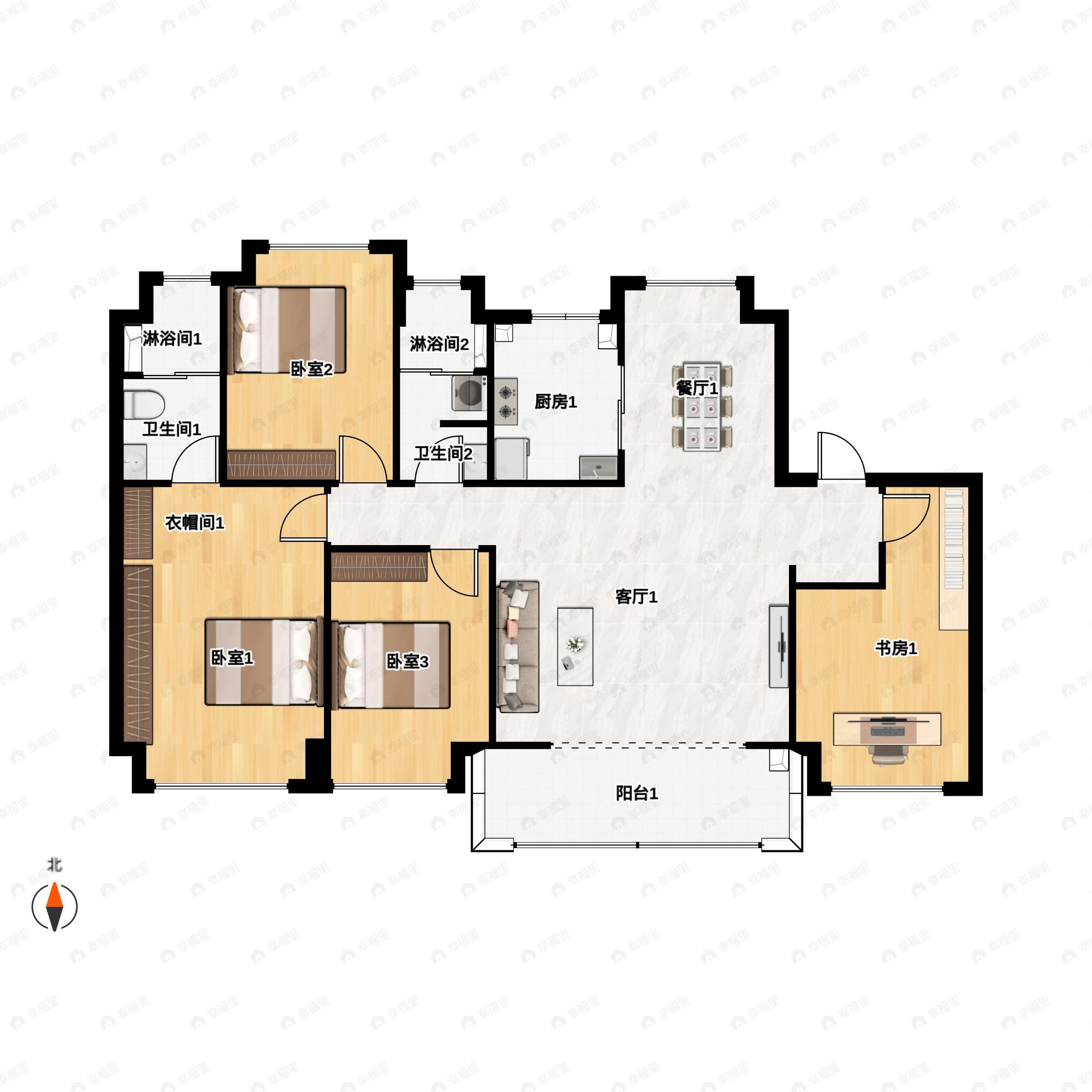 4室2厅2卫建面138平南户型图