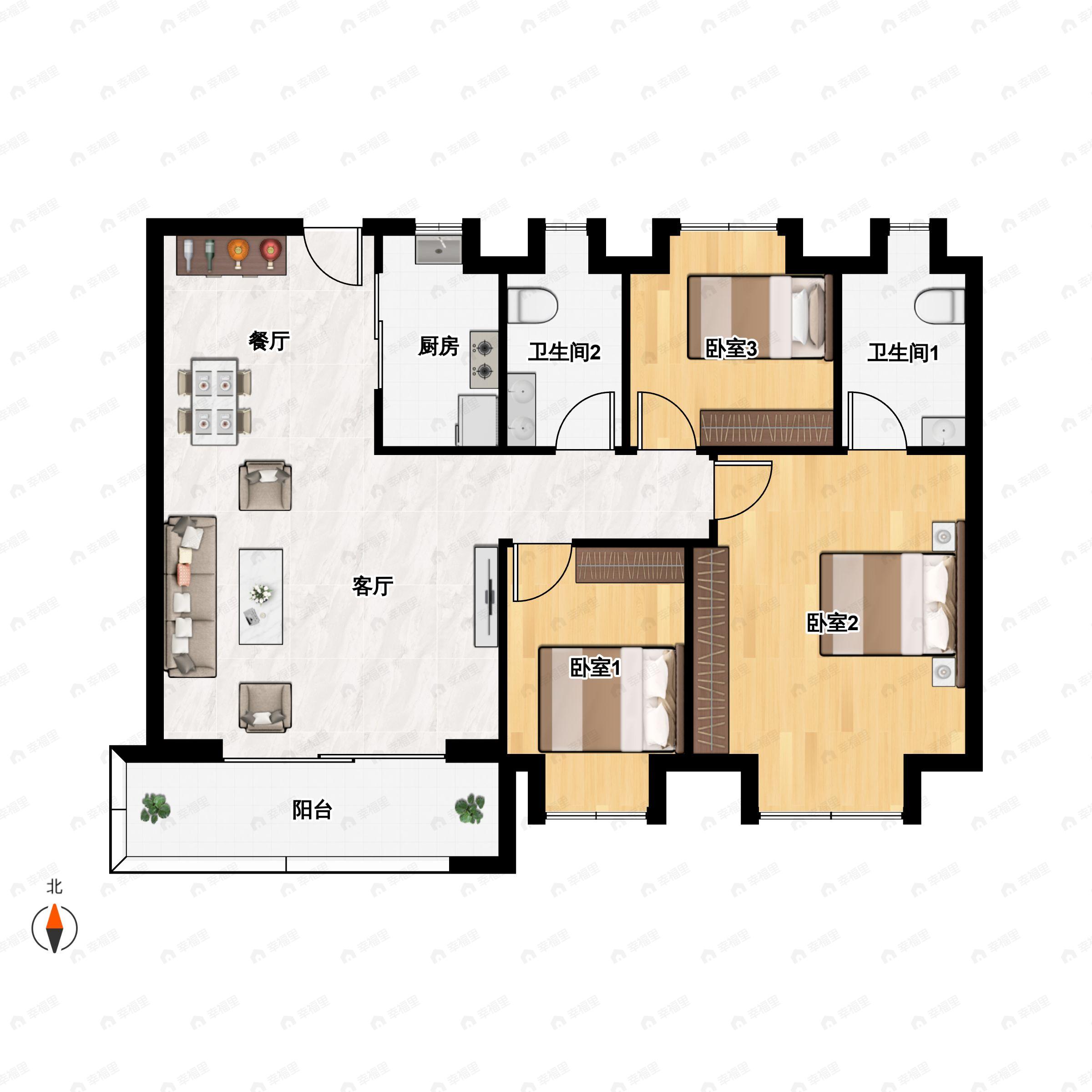 3室2厅2卫建面119平户型图