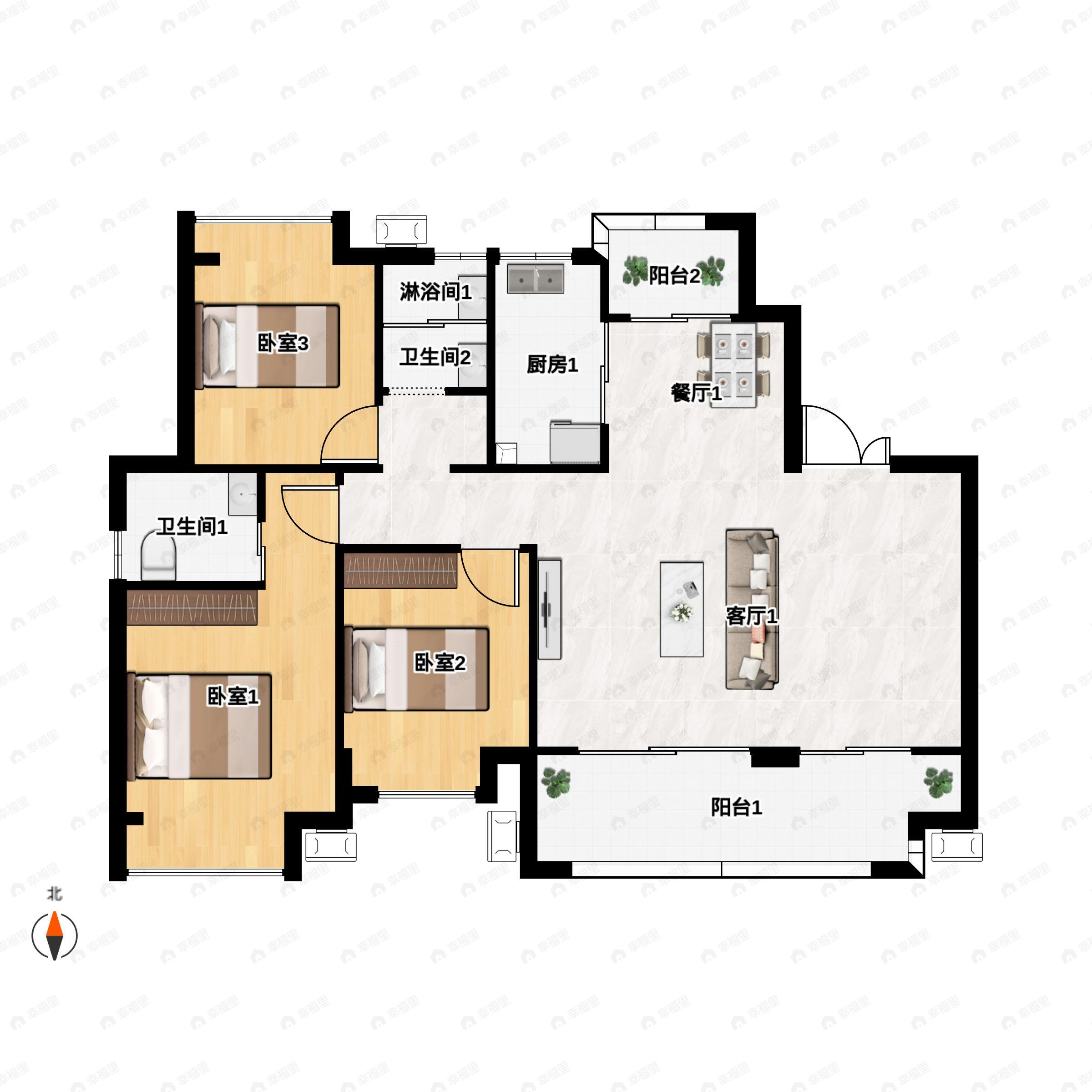 4室2厅2卫建面130平户型图