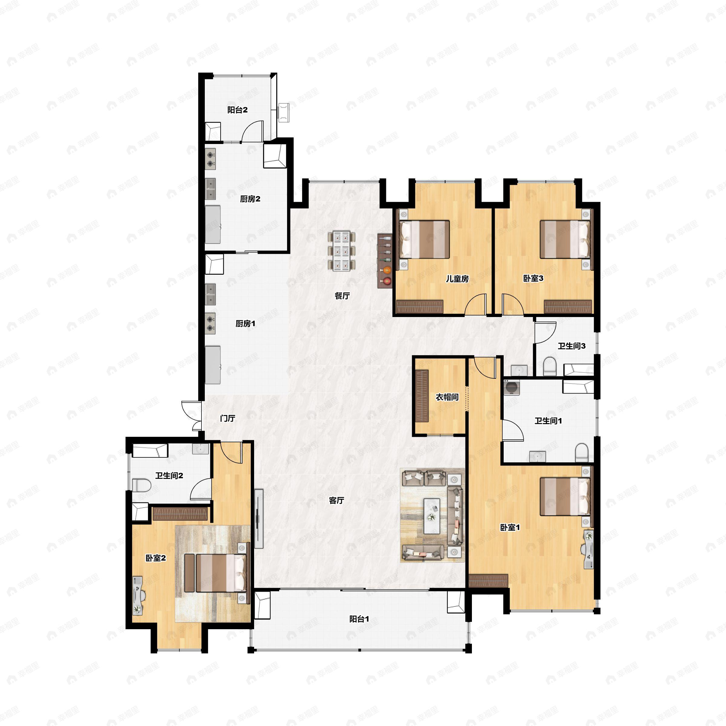 4室2厅3卫建面220平南|北户型图