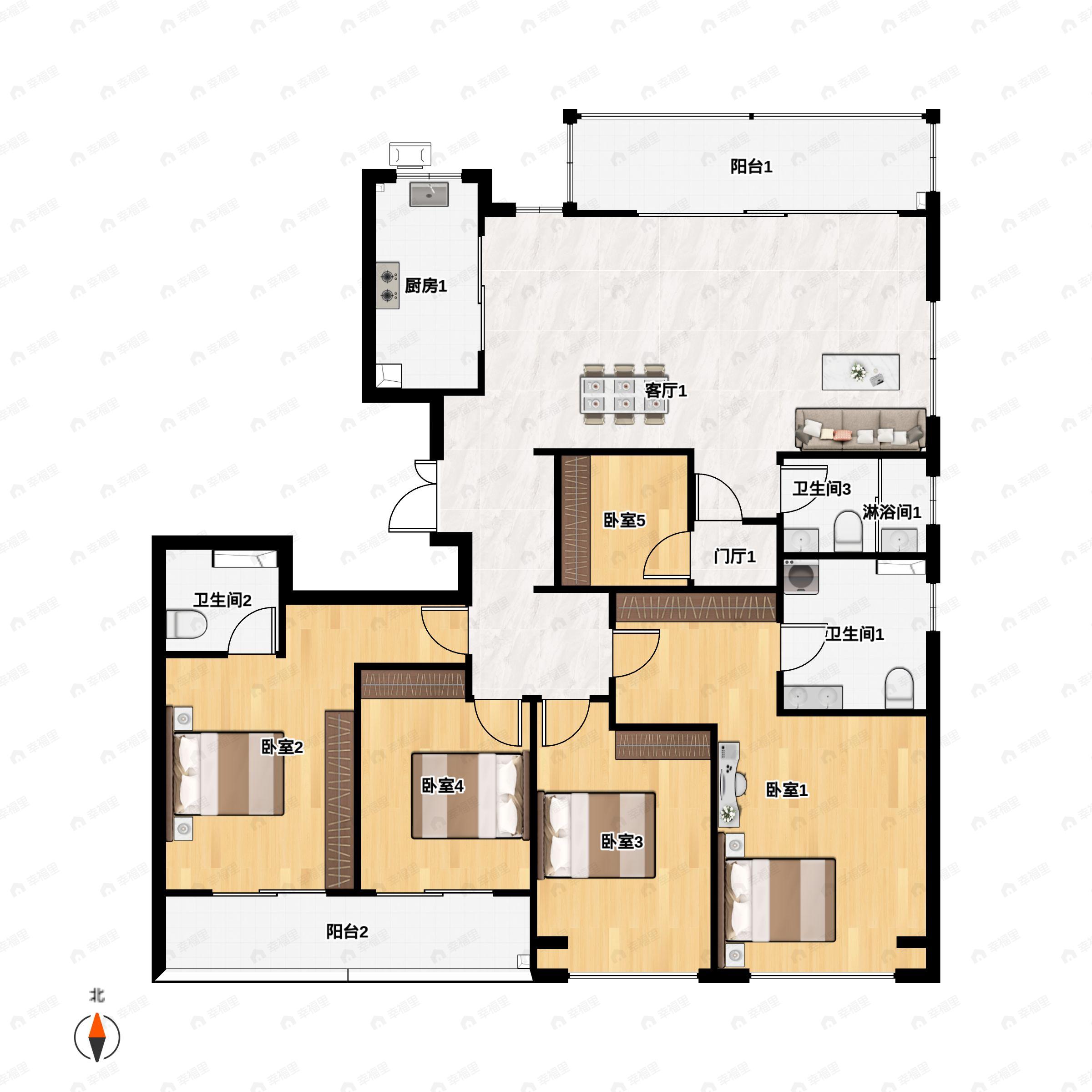5室2厅3卫建面203平南户型图
