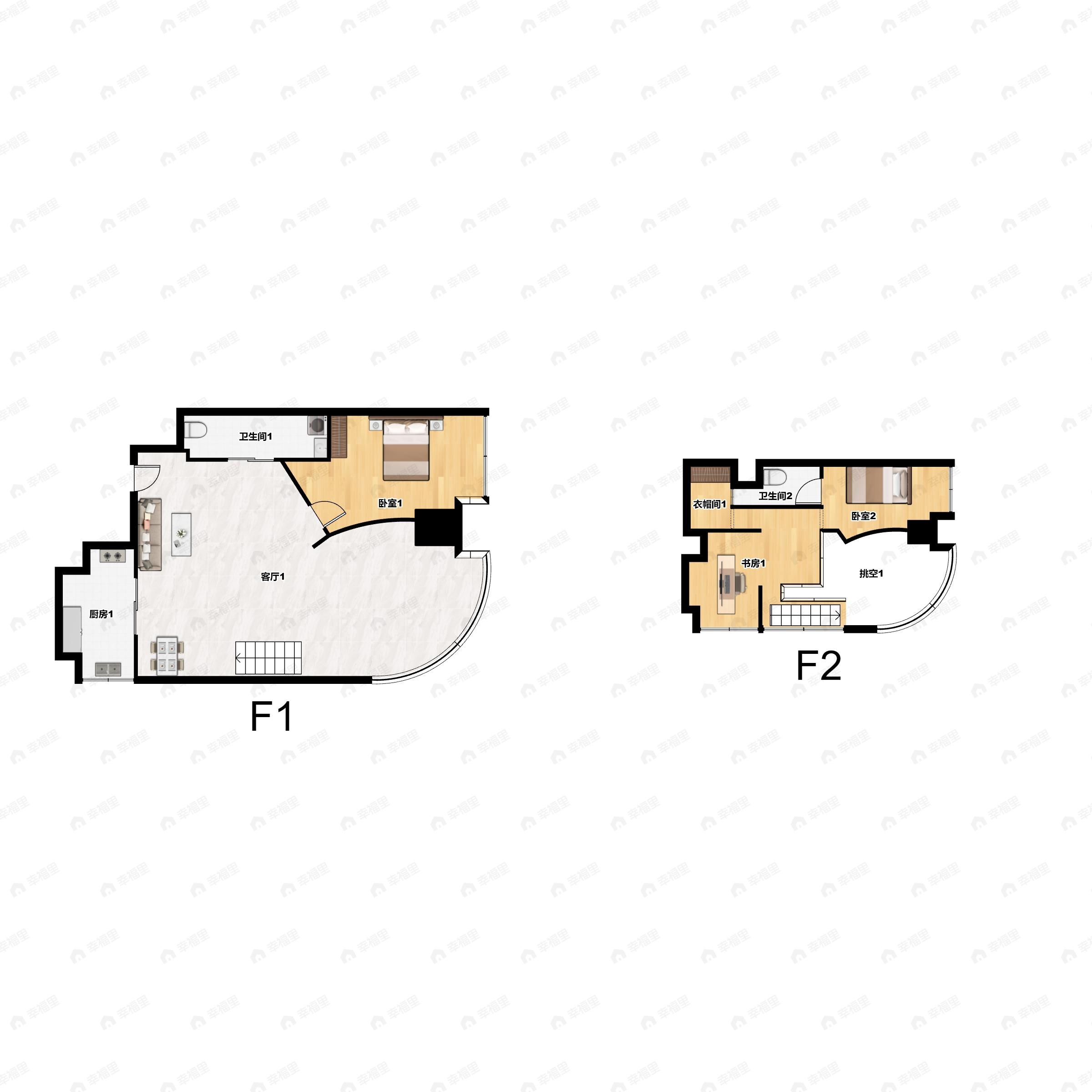 1室1厅1卫建面95m²东南户型图