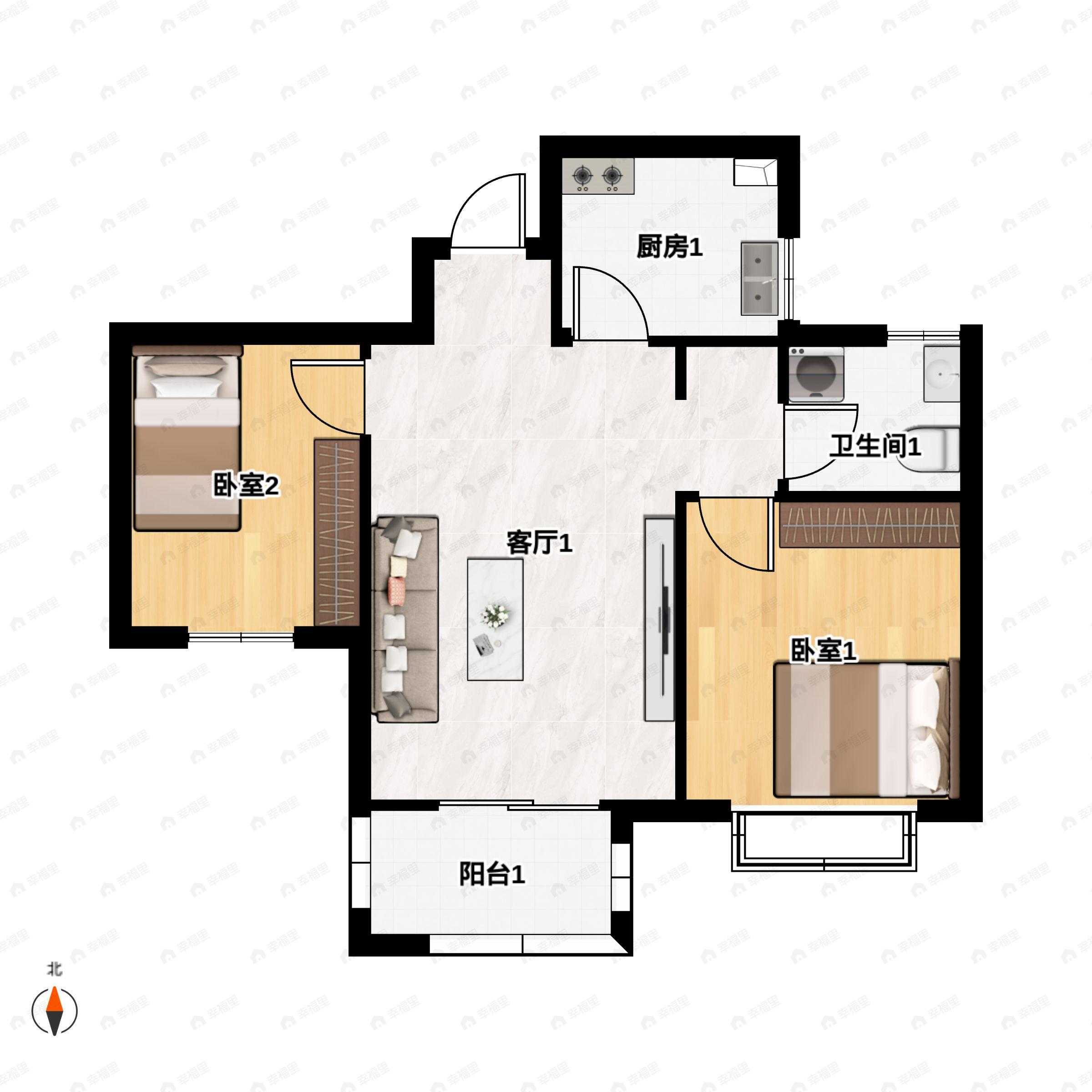 2室2厅1卫建面69平户型图