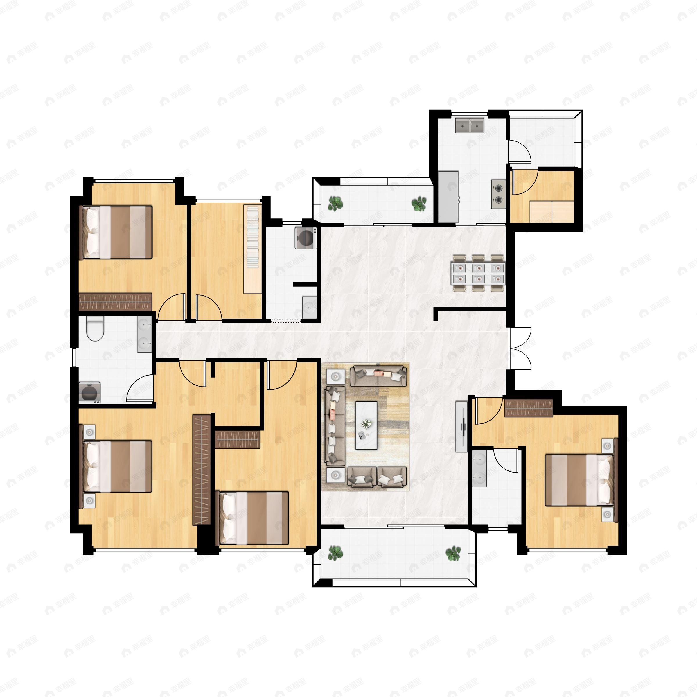 5室2厅3卫建面215平南户型图