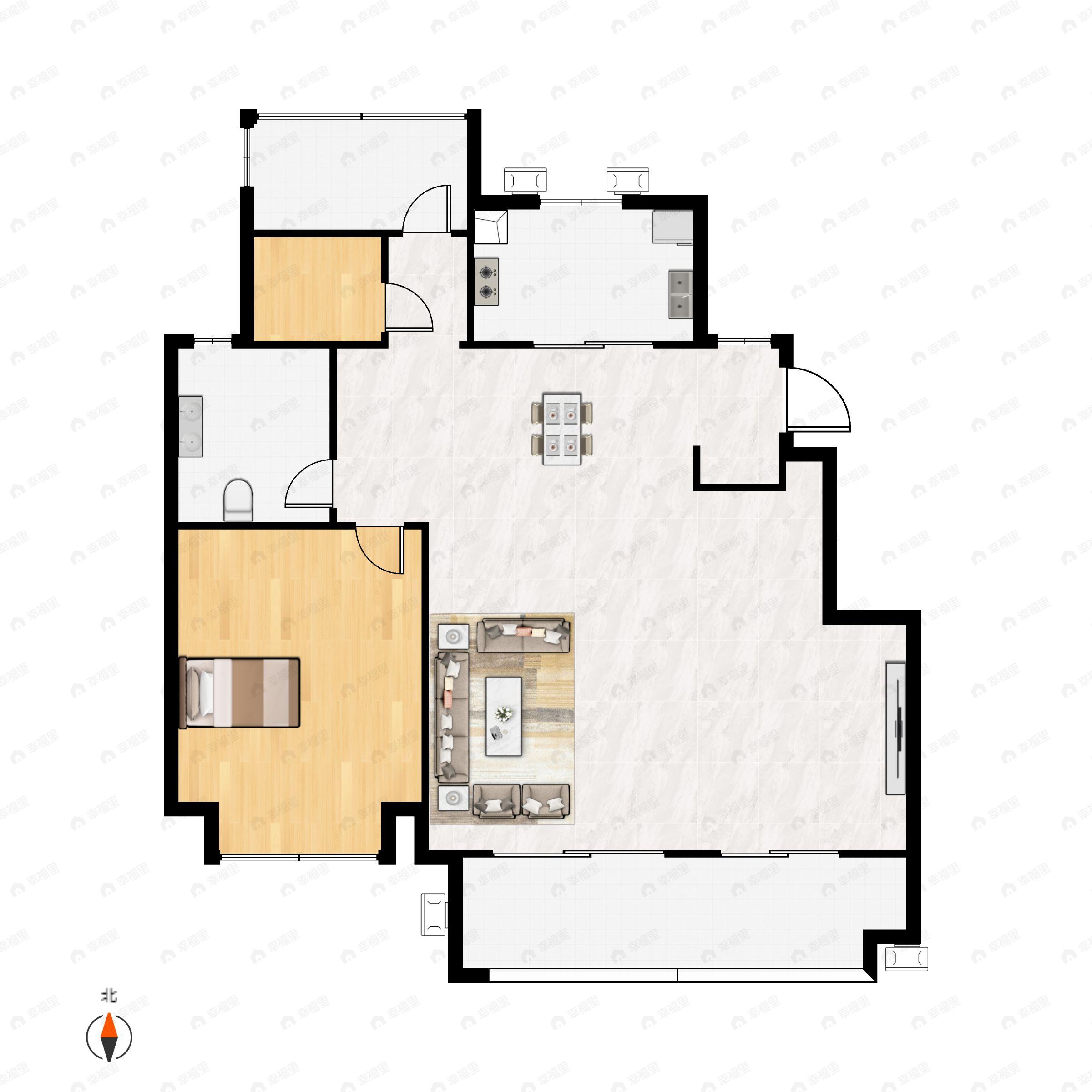 3室2厅1卫建面97m²南|北户型图