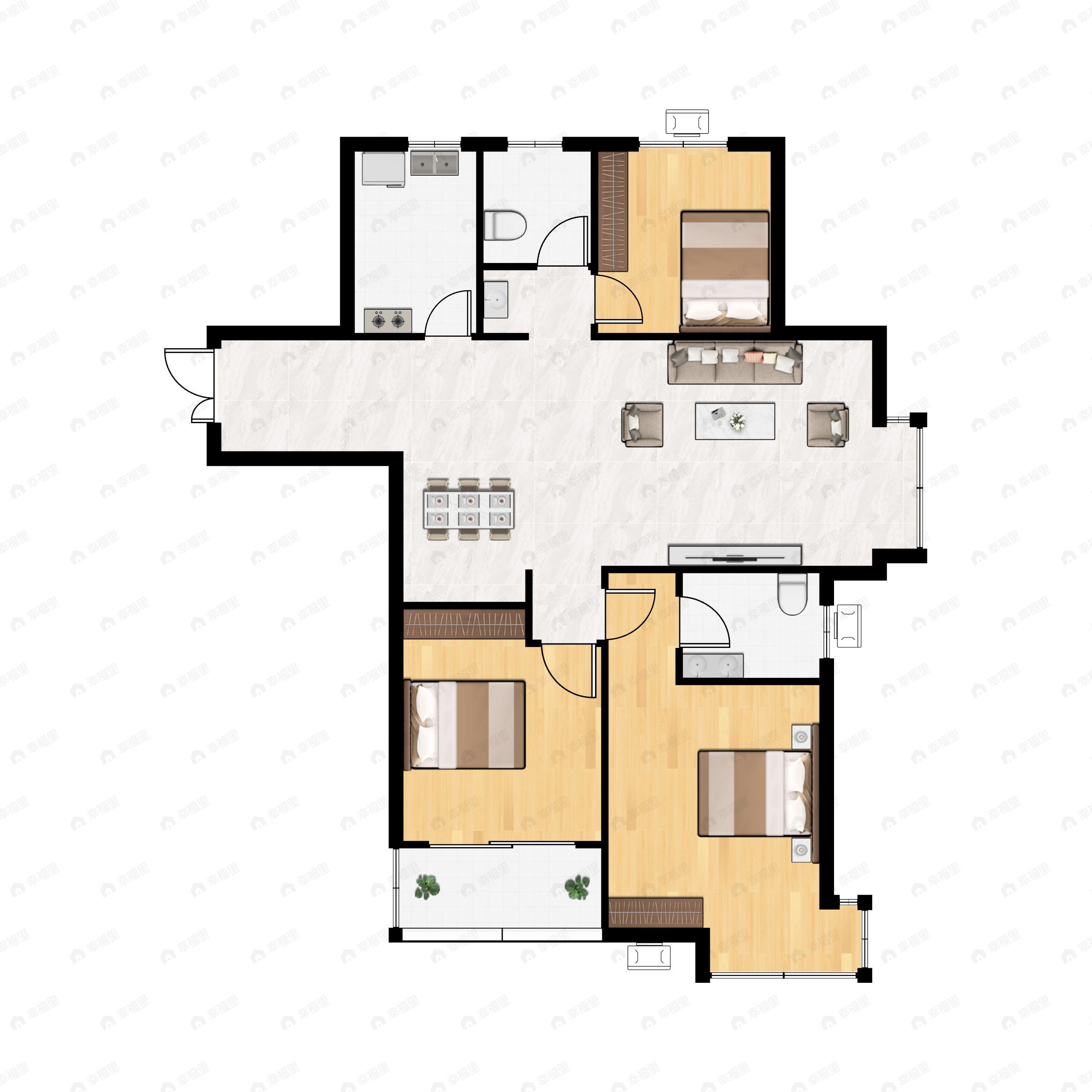 3室2厅2卫建面138平户型图