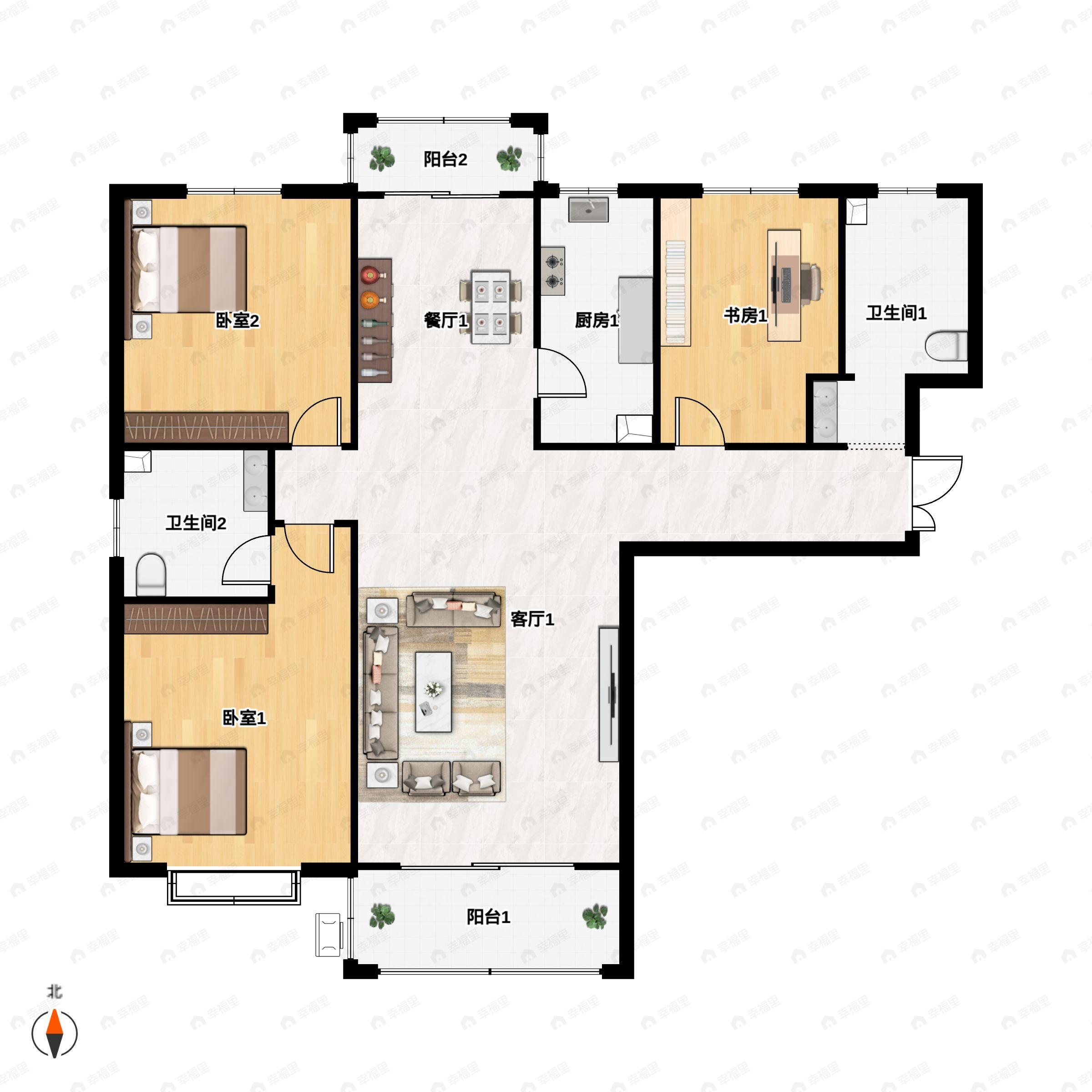 3室2厅2卫建面147平南户型图