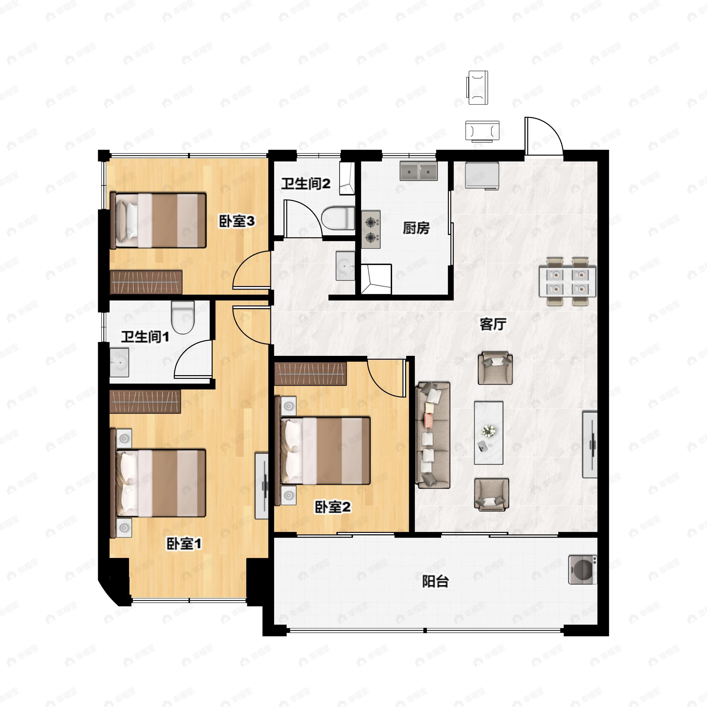名邦紫庐轩3室2厅2卫户型图
