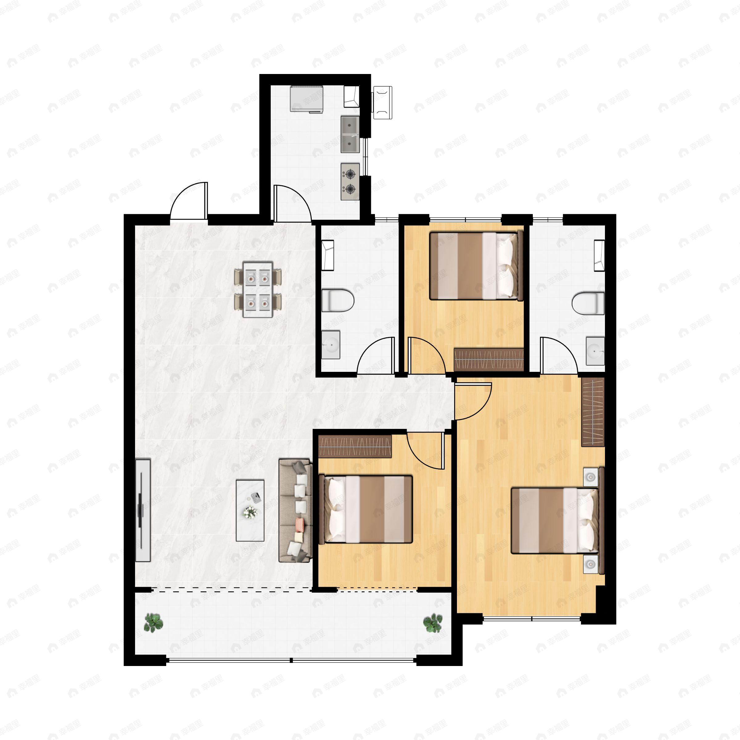 3室2厅2卫建面130平户型图