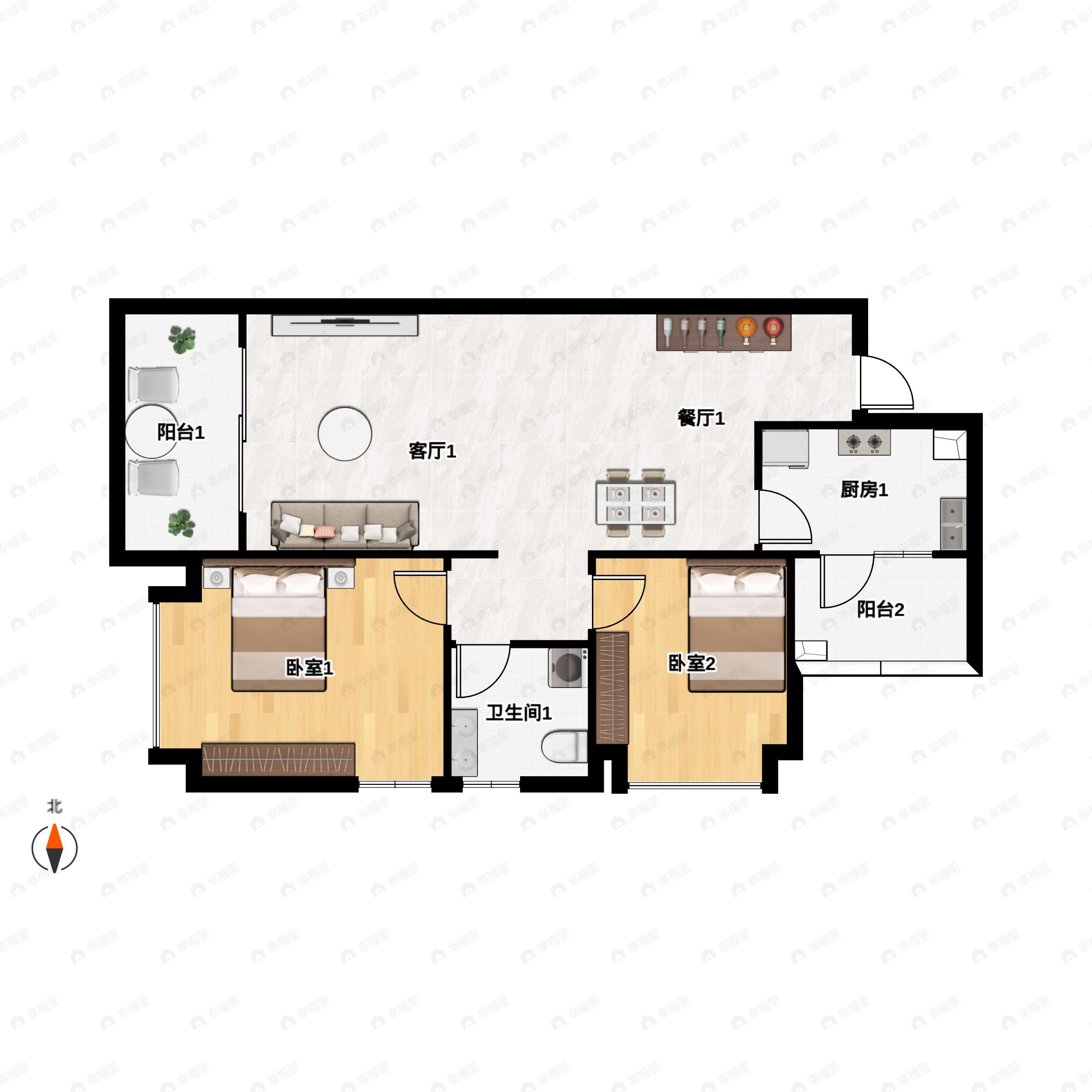 瑞恒新城2室2厅1卫户型图