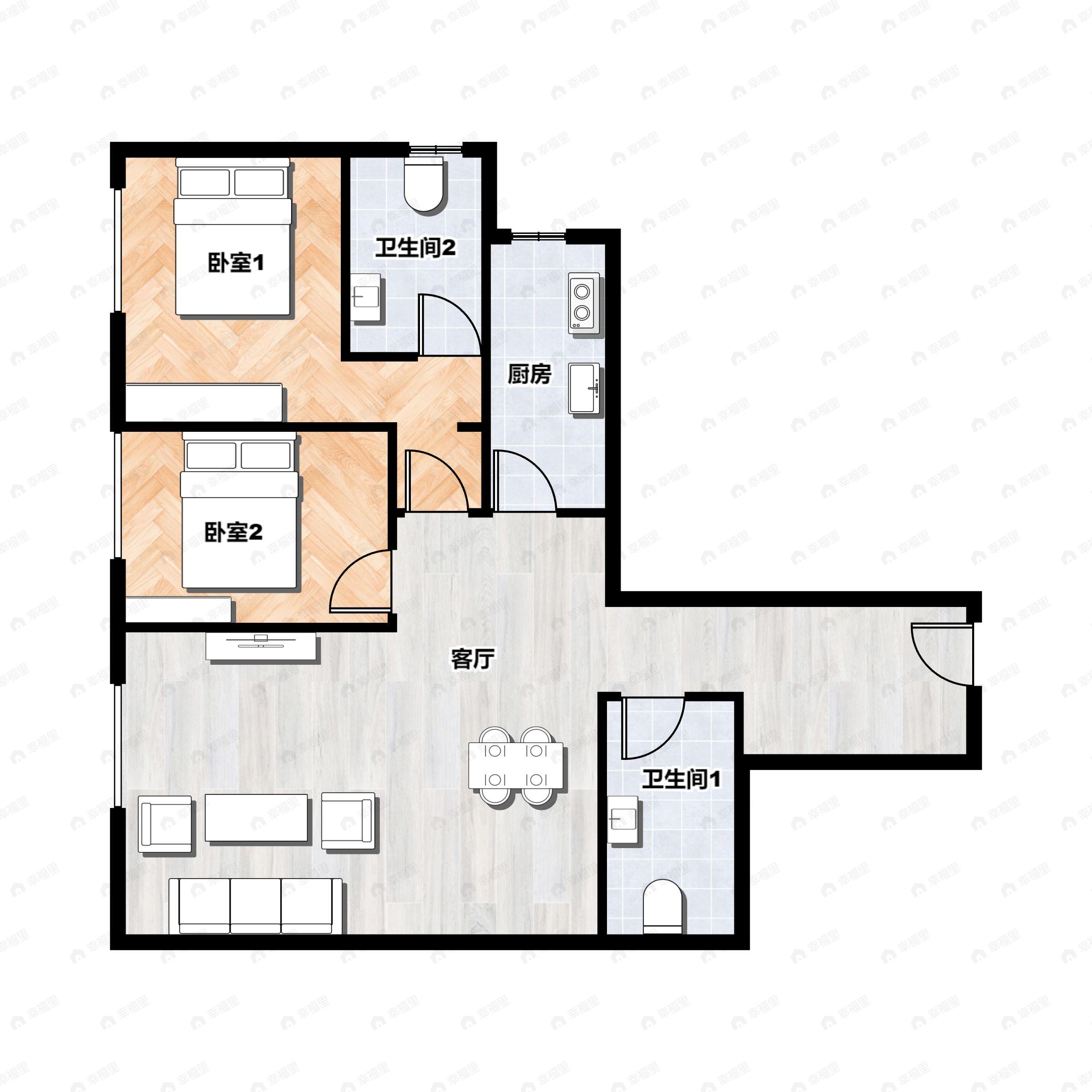 2室2厅2卫建面122平户型图