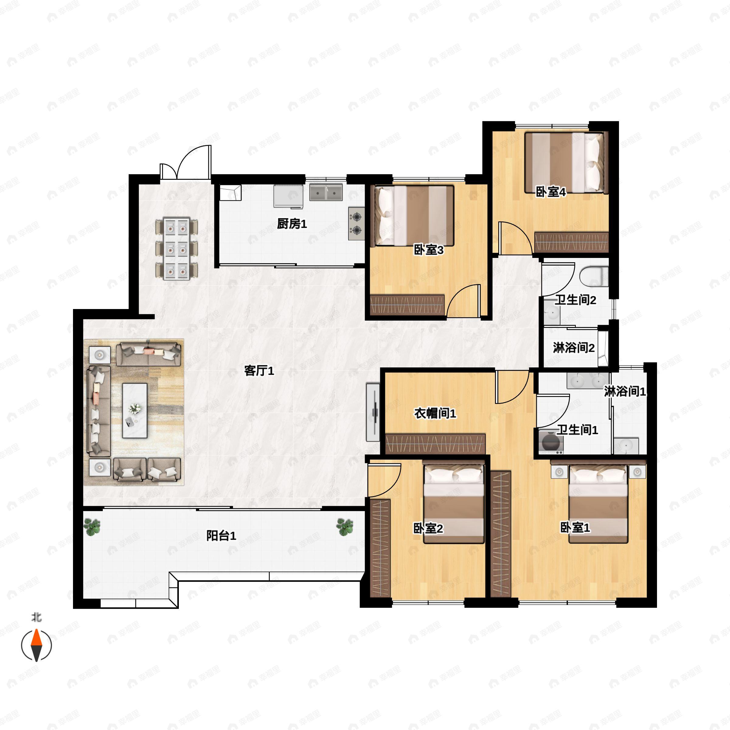 4室2厅2卫建面143平东南户型图