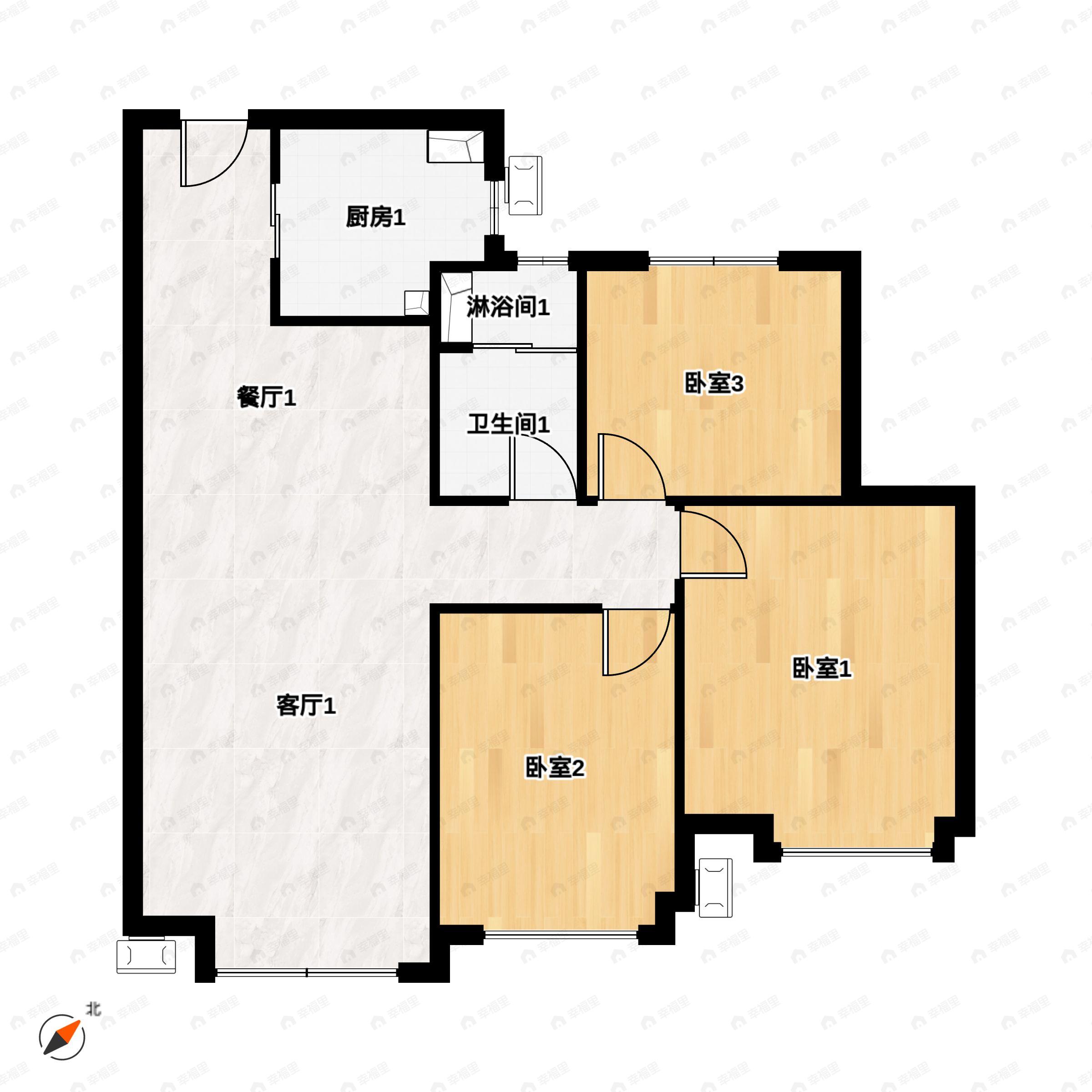 3室2厅1卫建面96平户型图