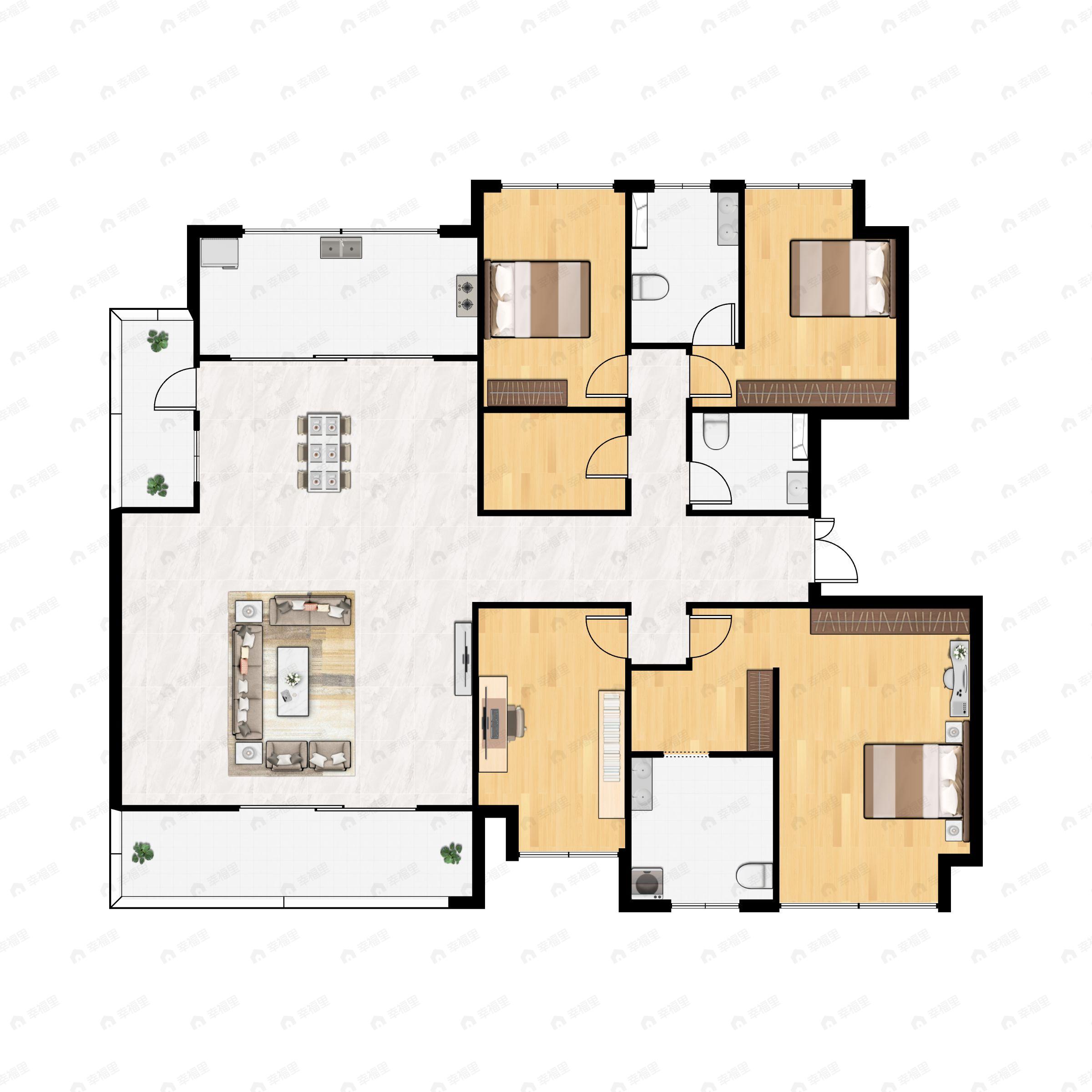 4室2厅3卫建面219平户型图