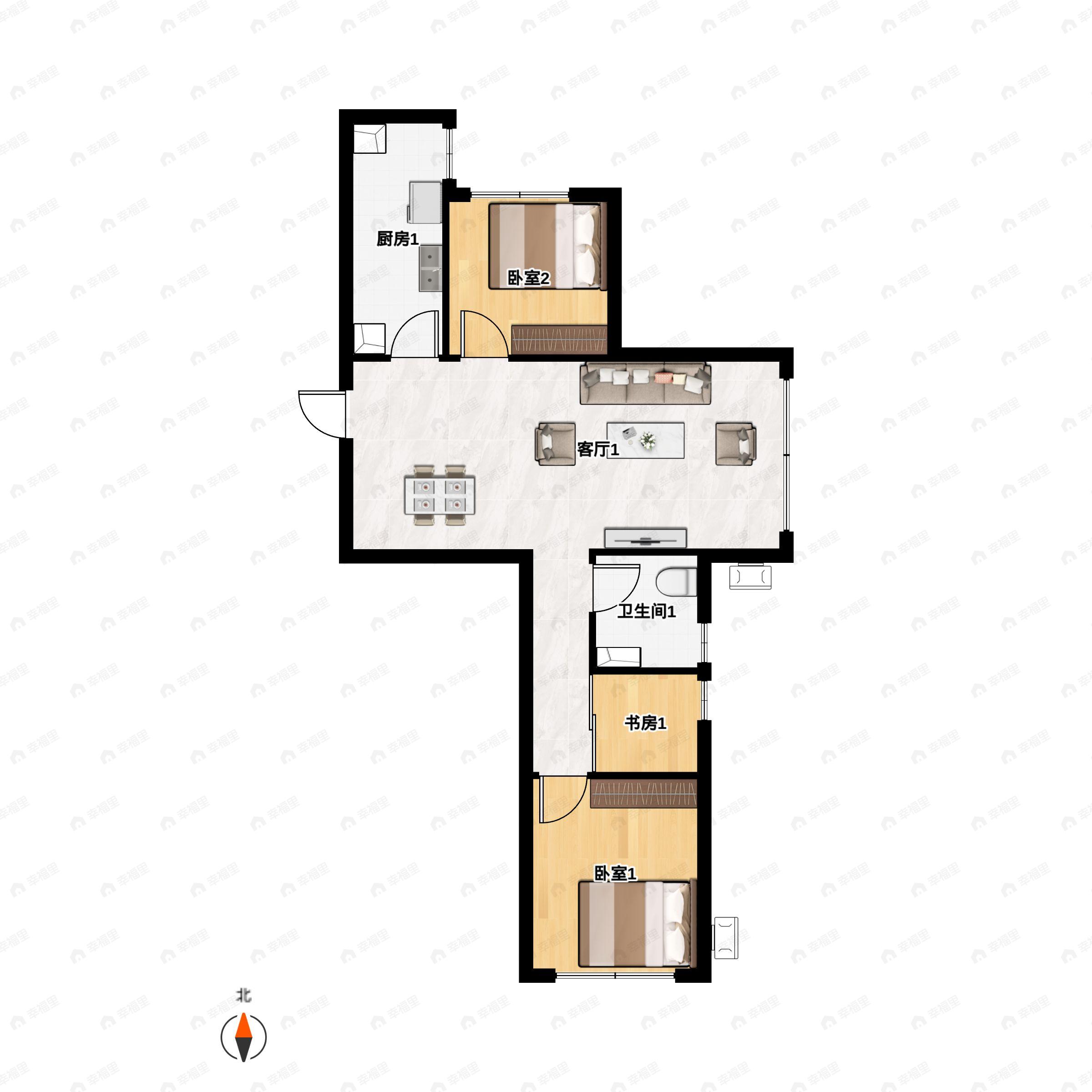 3室2厅1卫建面81平户型图