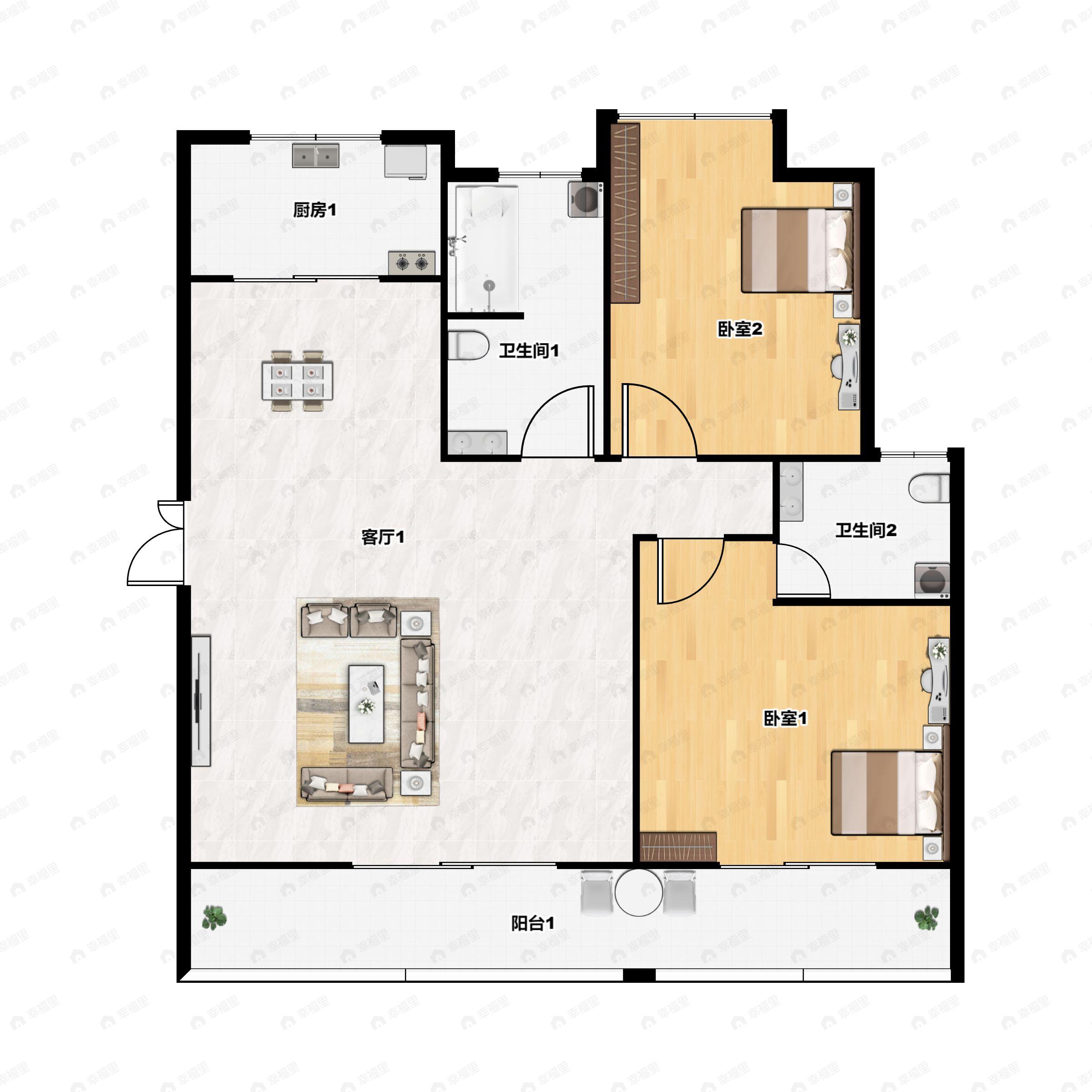 2室2厅2卫建面118平户型图