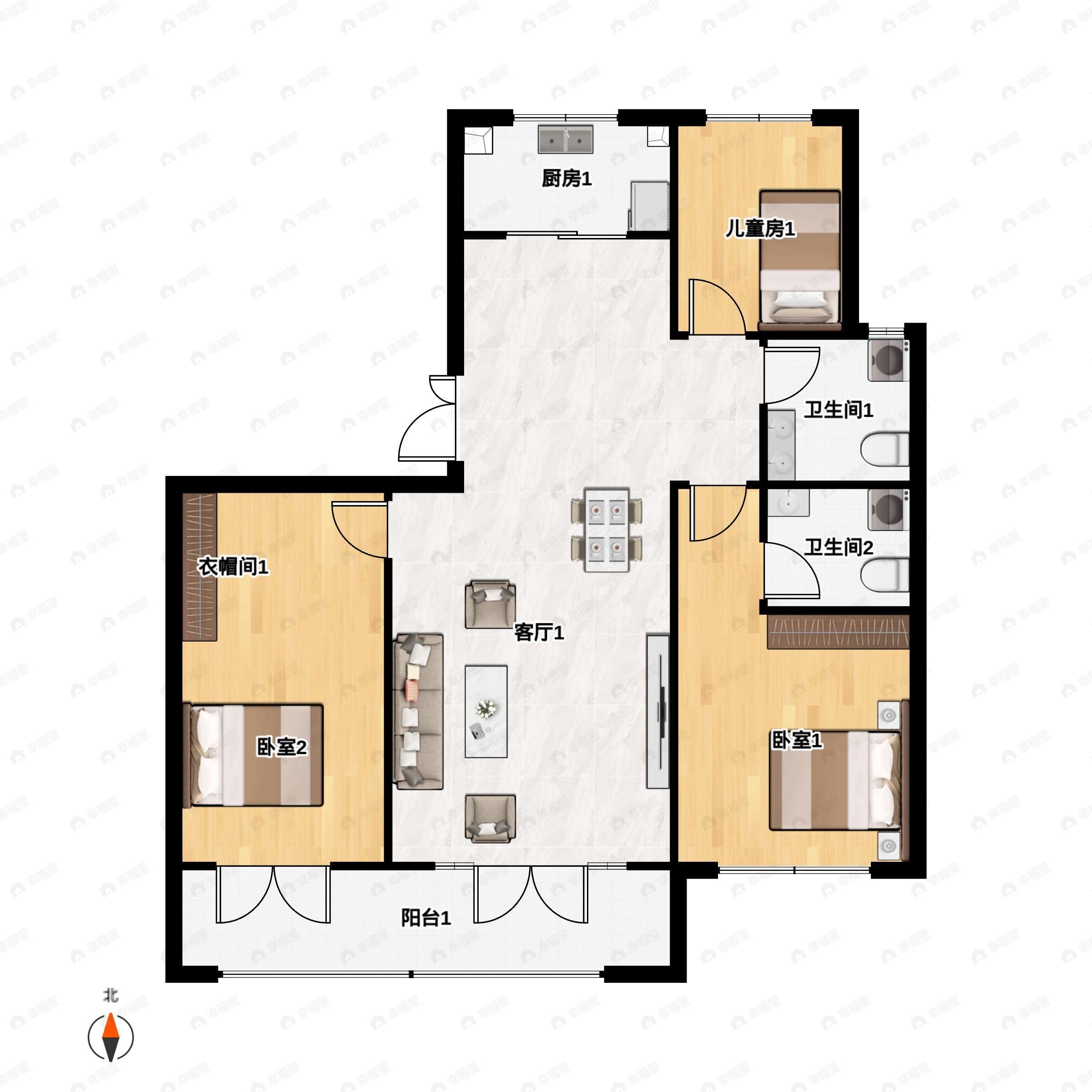 成龙学府·悦城3室2厅2卫户型图
