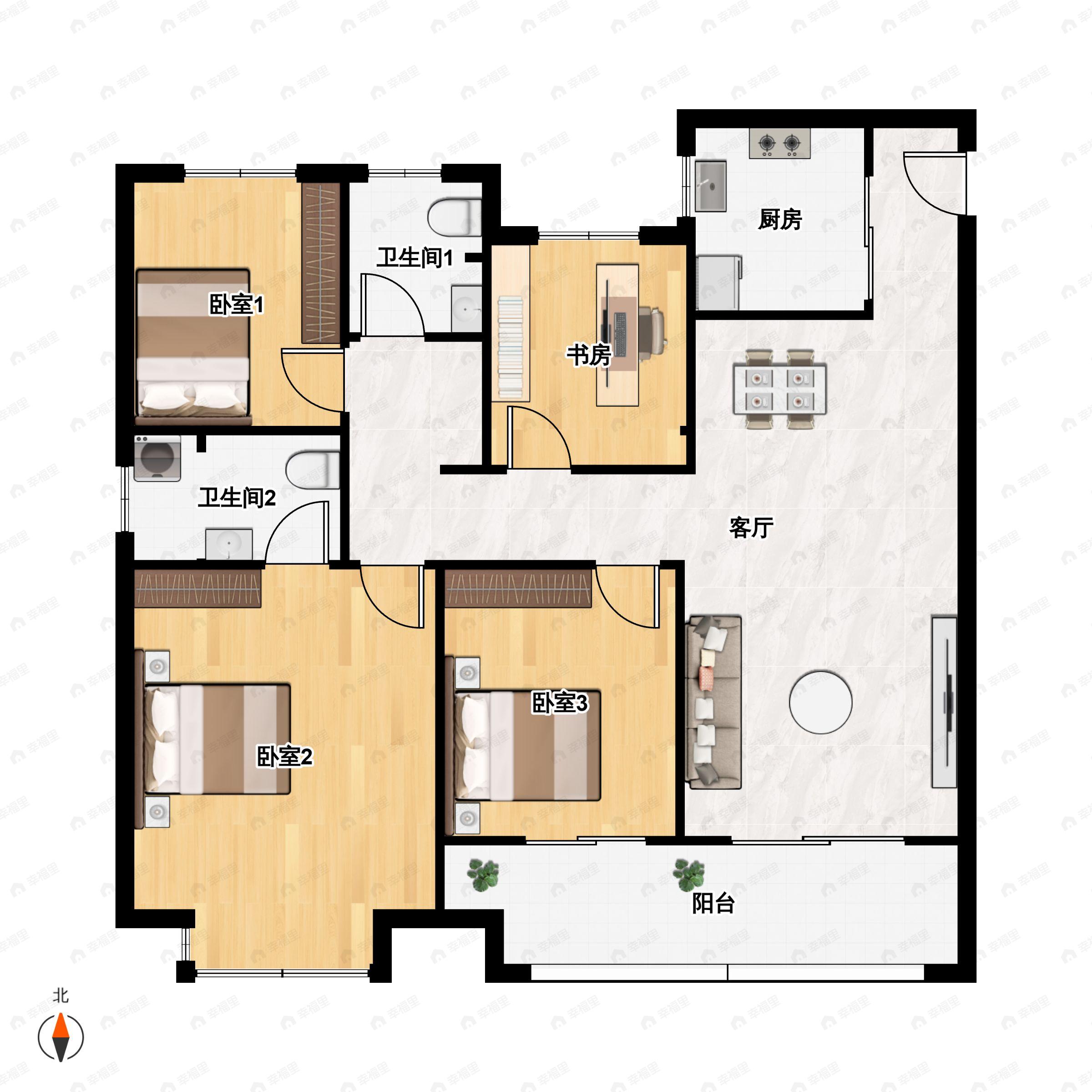 4室2厅2卫建面127平户型图