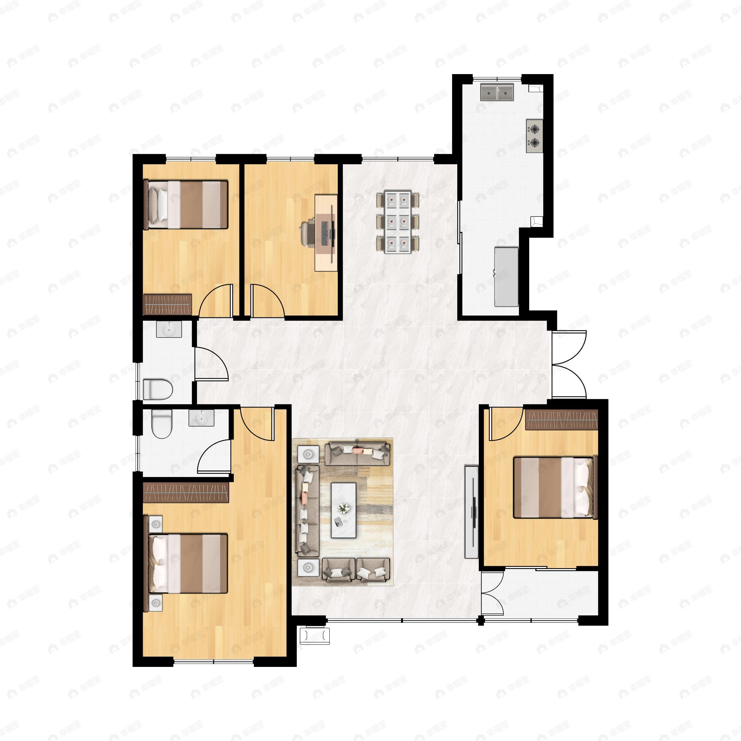 4室2厅2卫建面153平南|北户型图