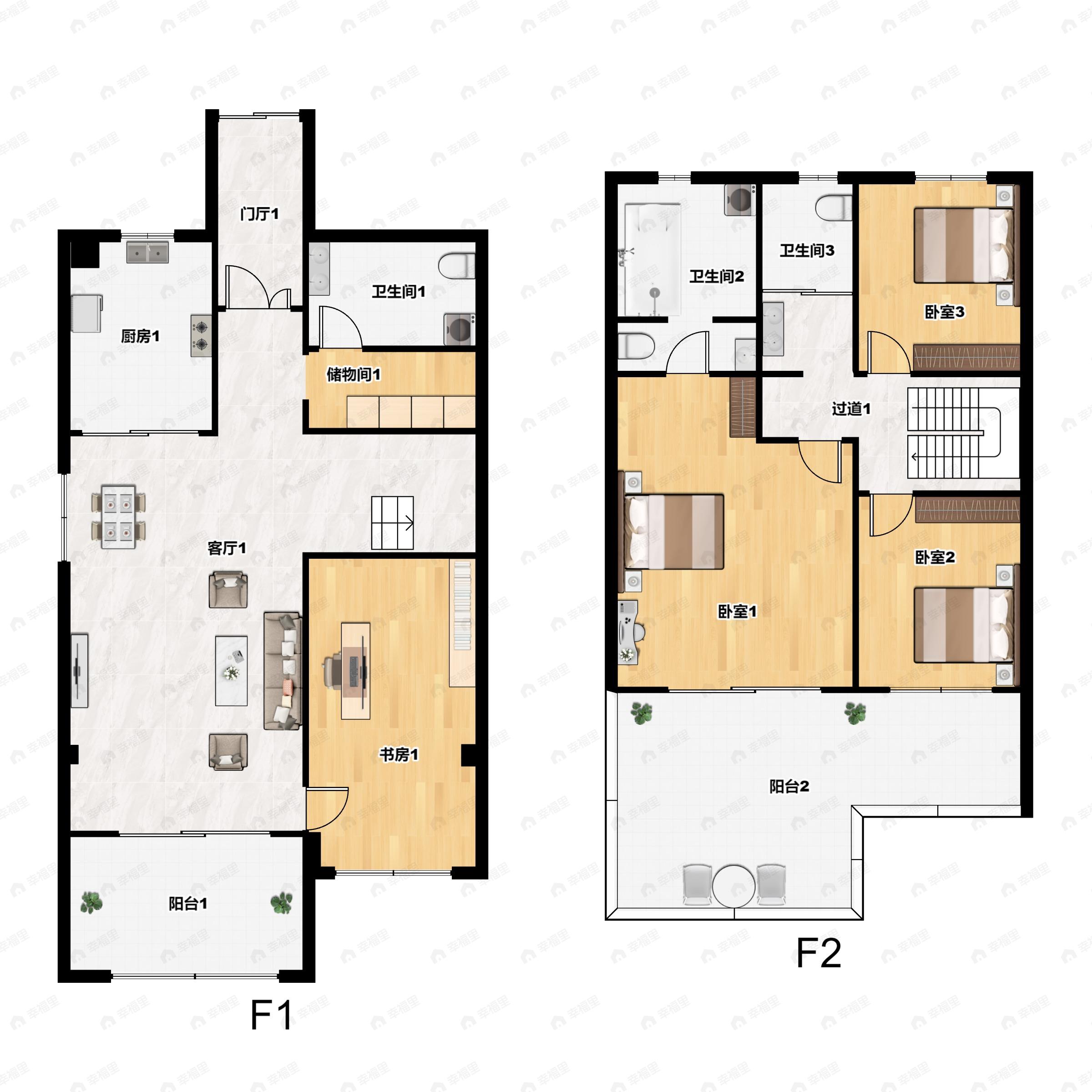 4室2厅3卫建面199平南|北户型图