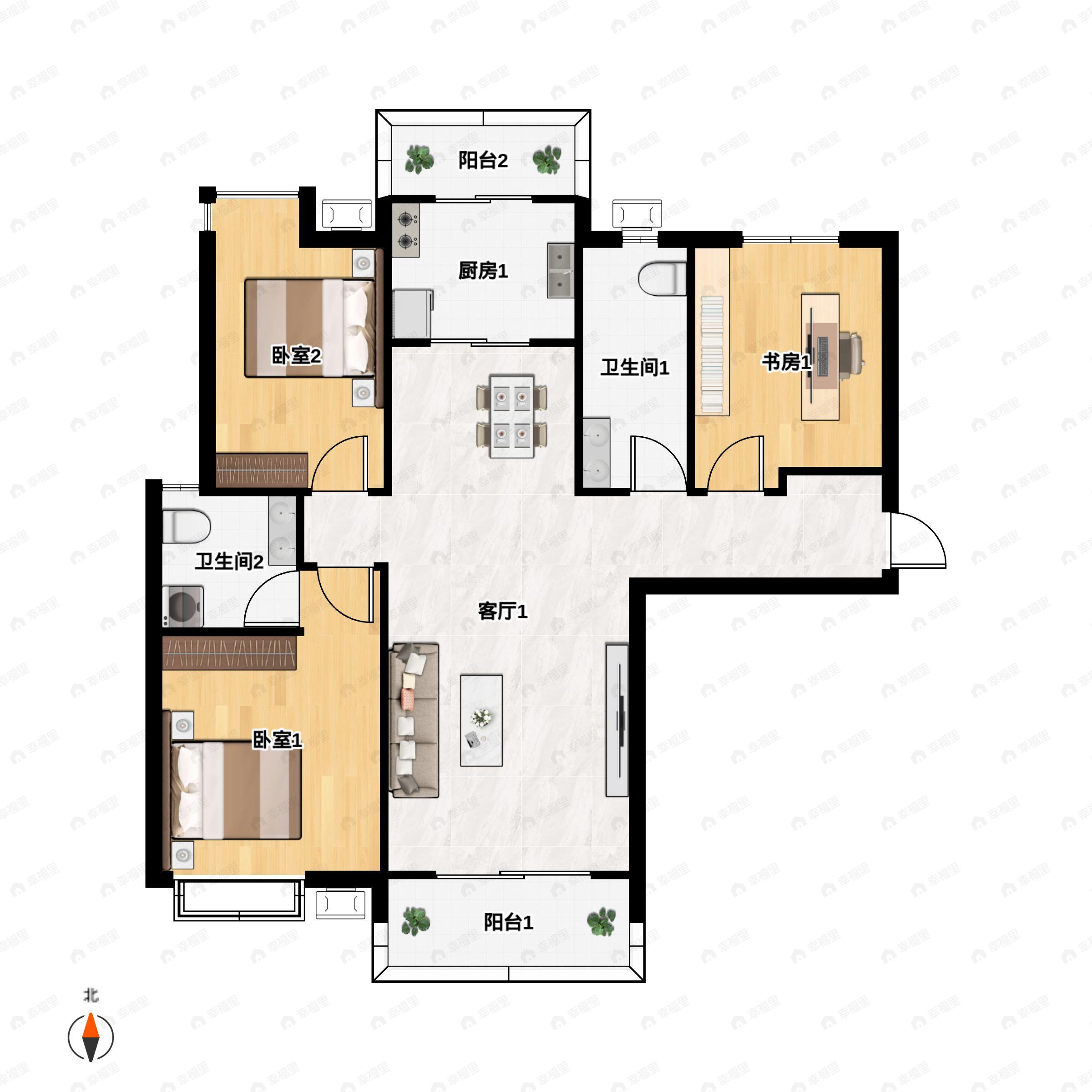 3室2厅2卫建面125平户型图