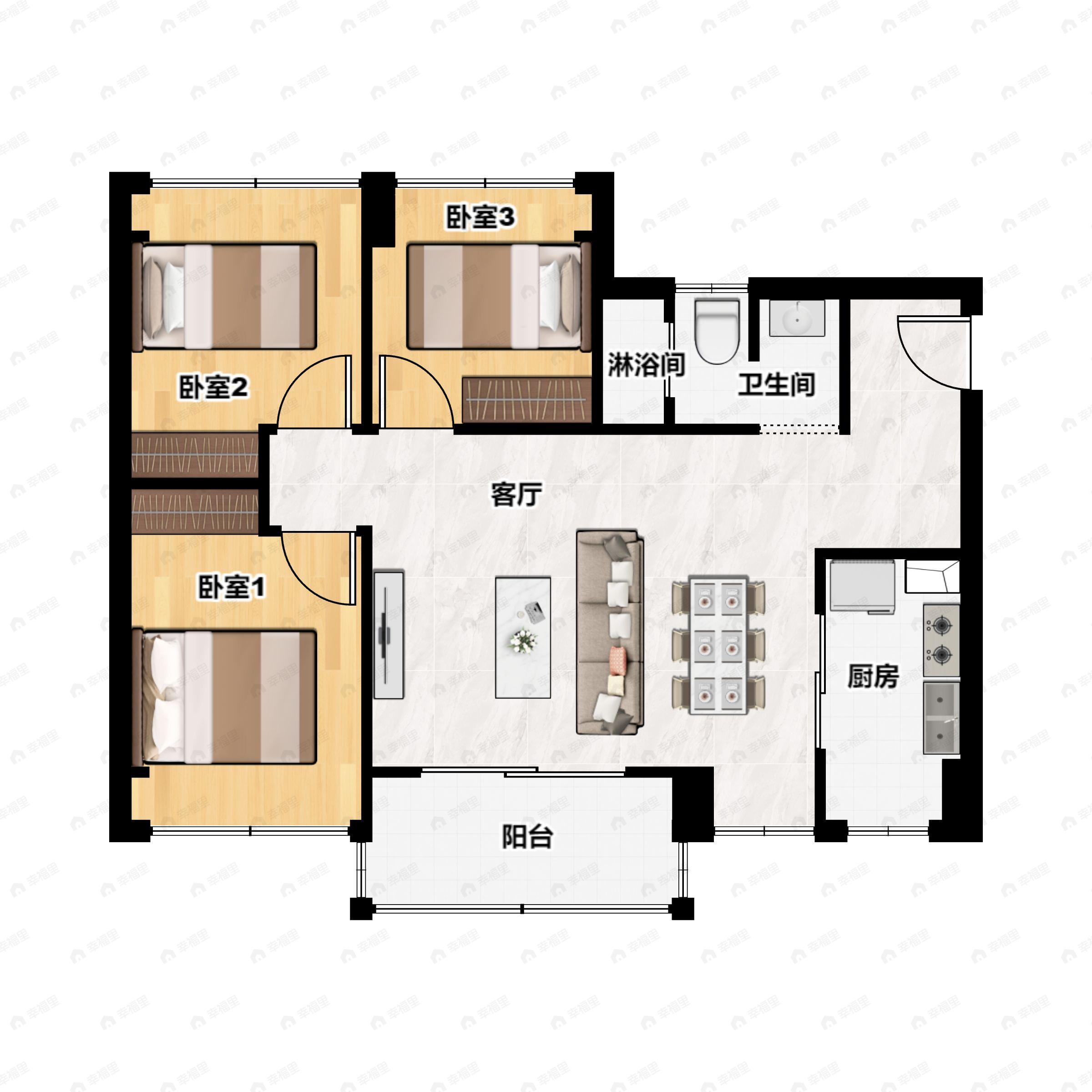 3室2厅1卫建面85平户型图
