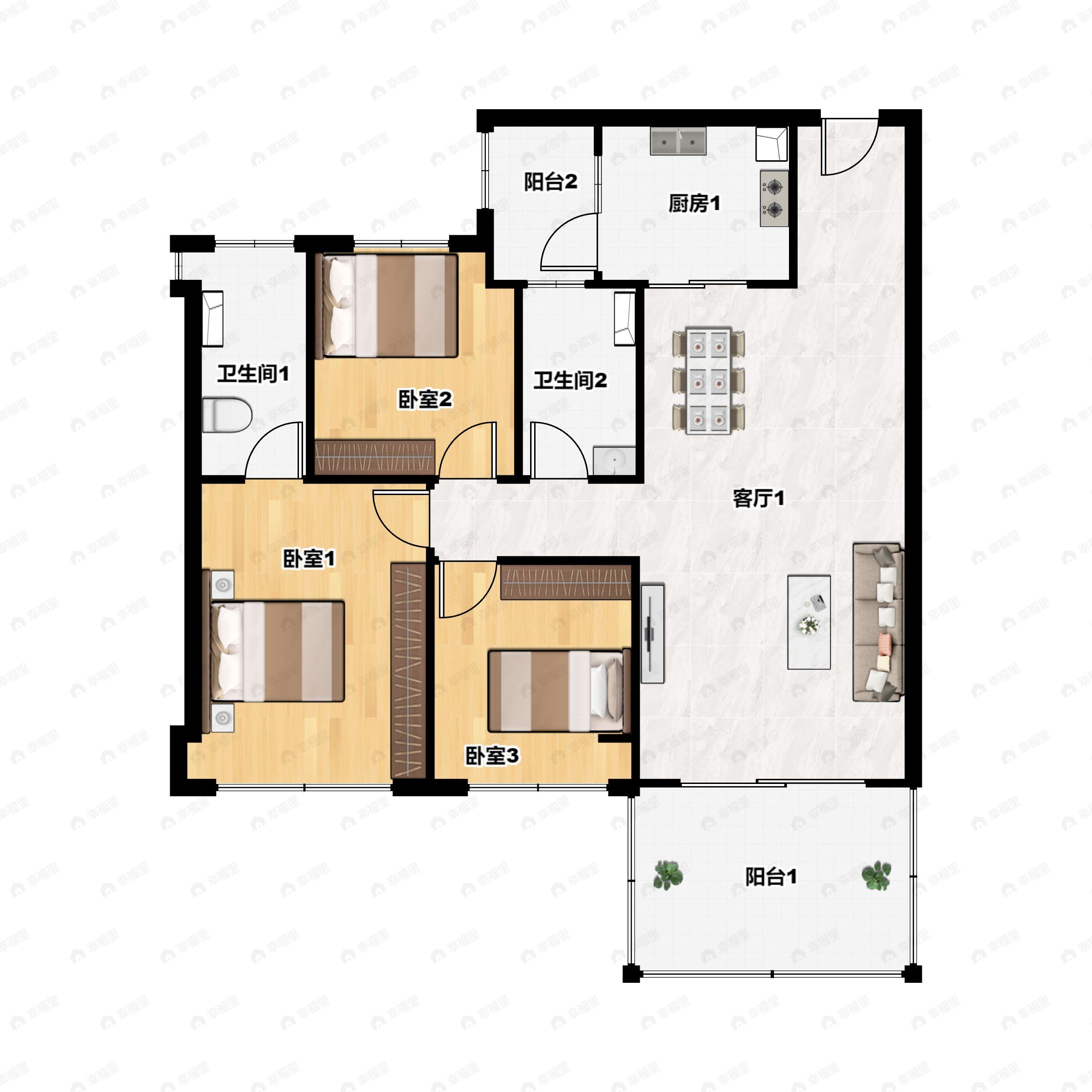3室2厅2卫建面109平户型图