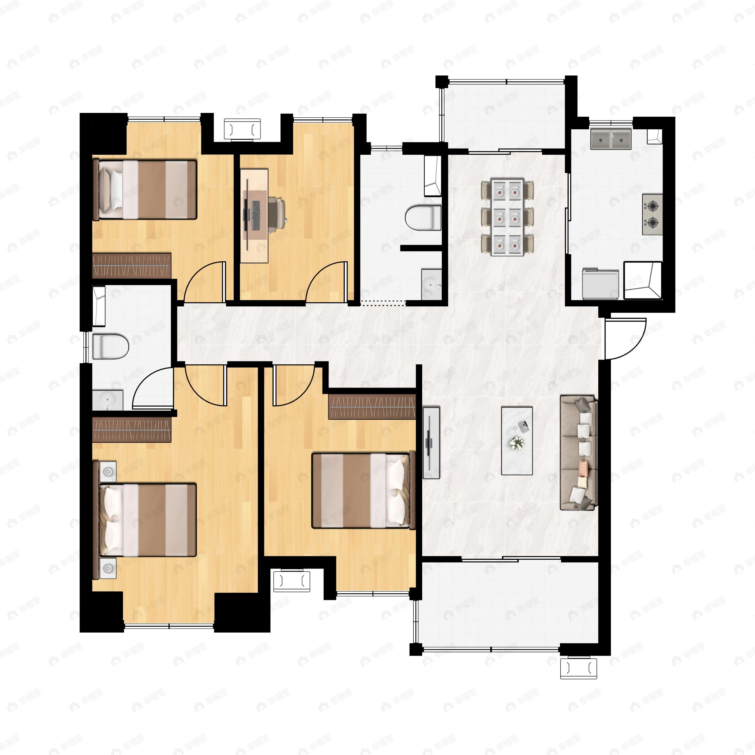 4室2厅2卫建面125平南户型图