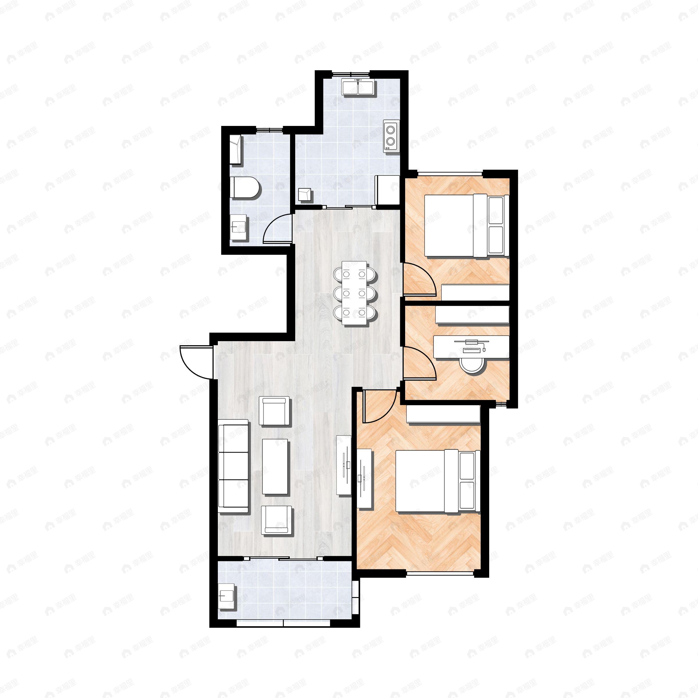 3室2厅1卫建面108平户型图