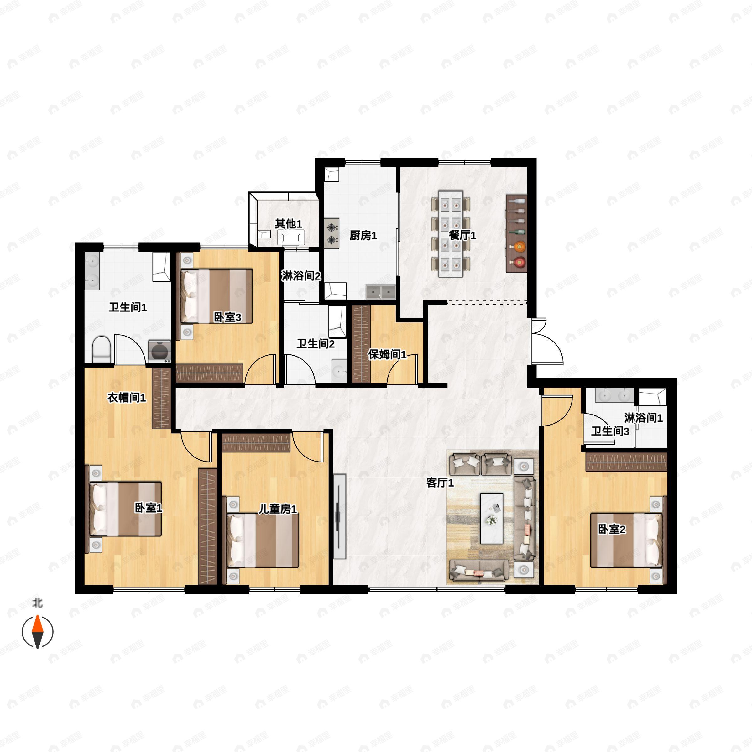 4室3厅3卫建面199平南户型图