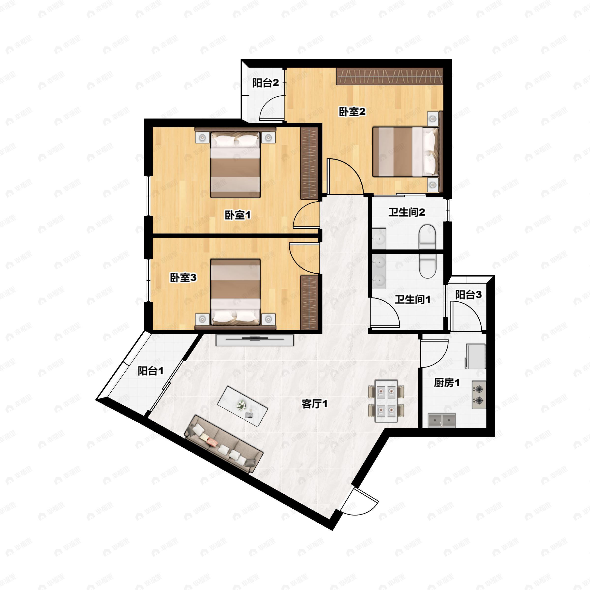 宇建城市花园二期3室2厅2卫户型图
