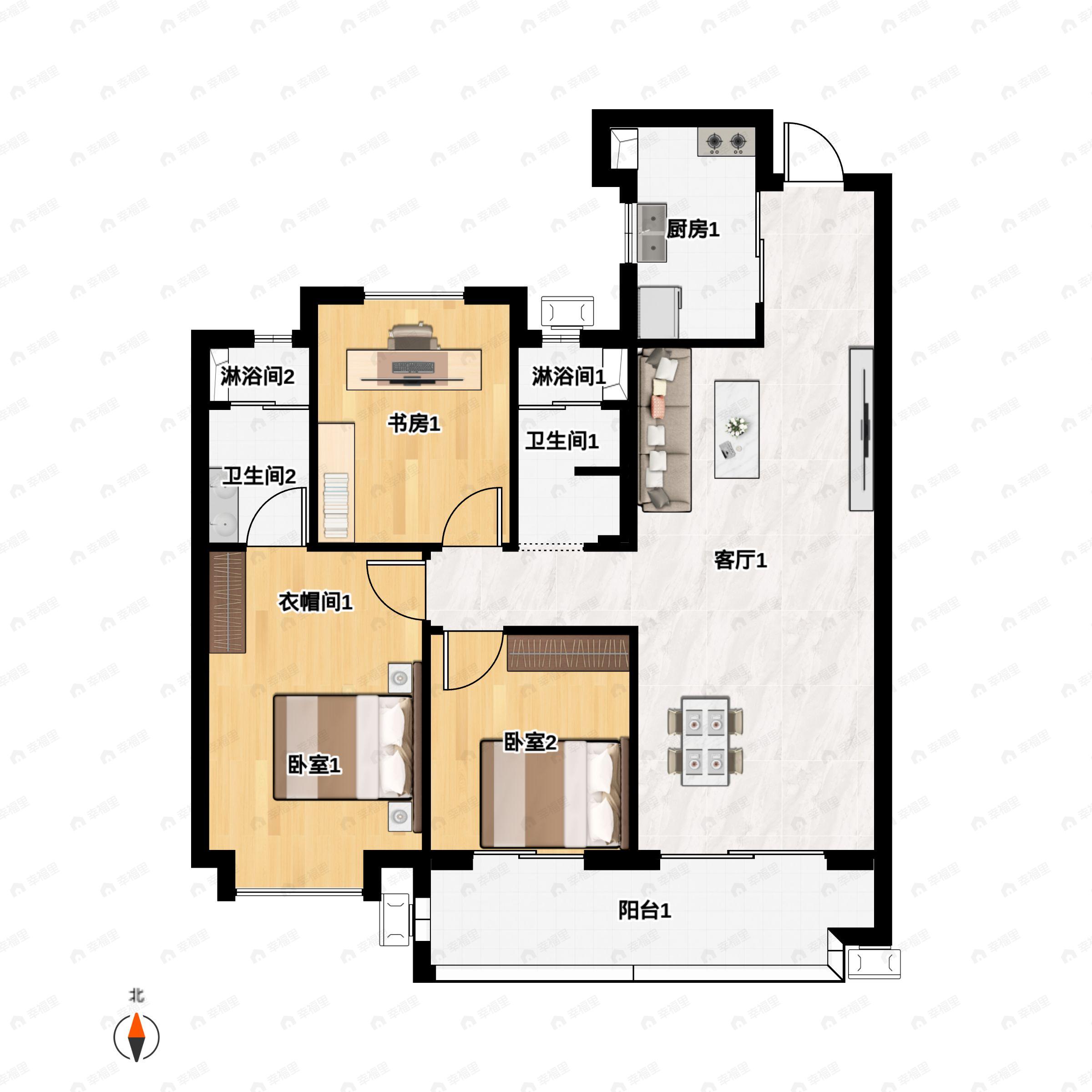 3室2厅2卫建面120平户型图