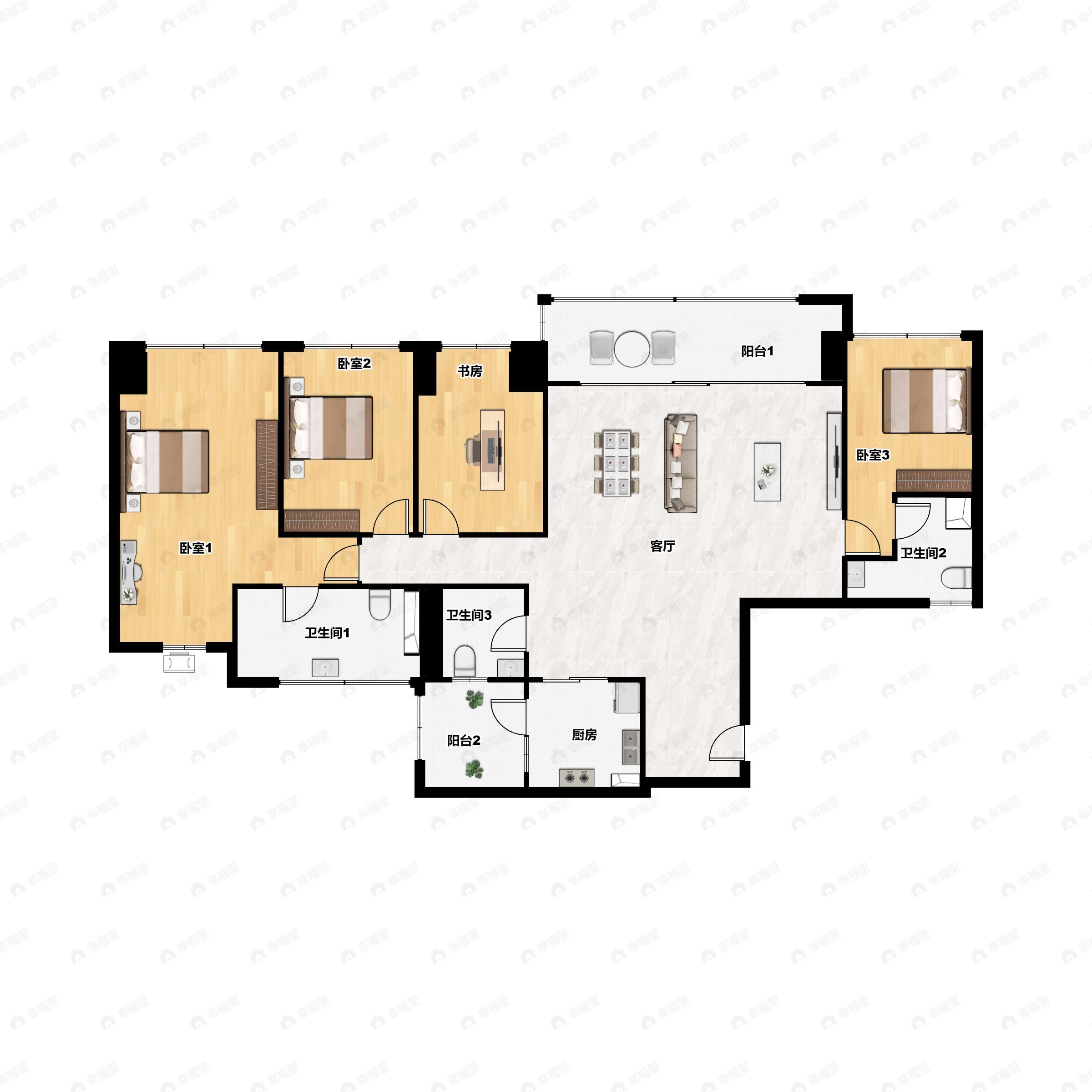 4室2厅3卫建面169平东南户型图