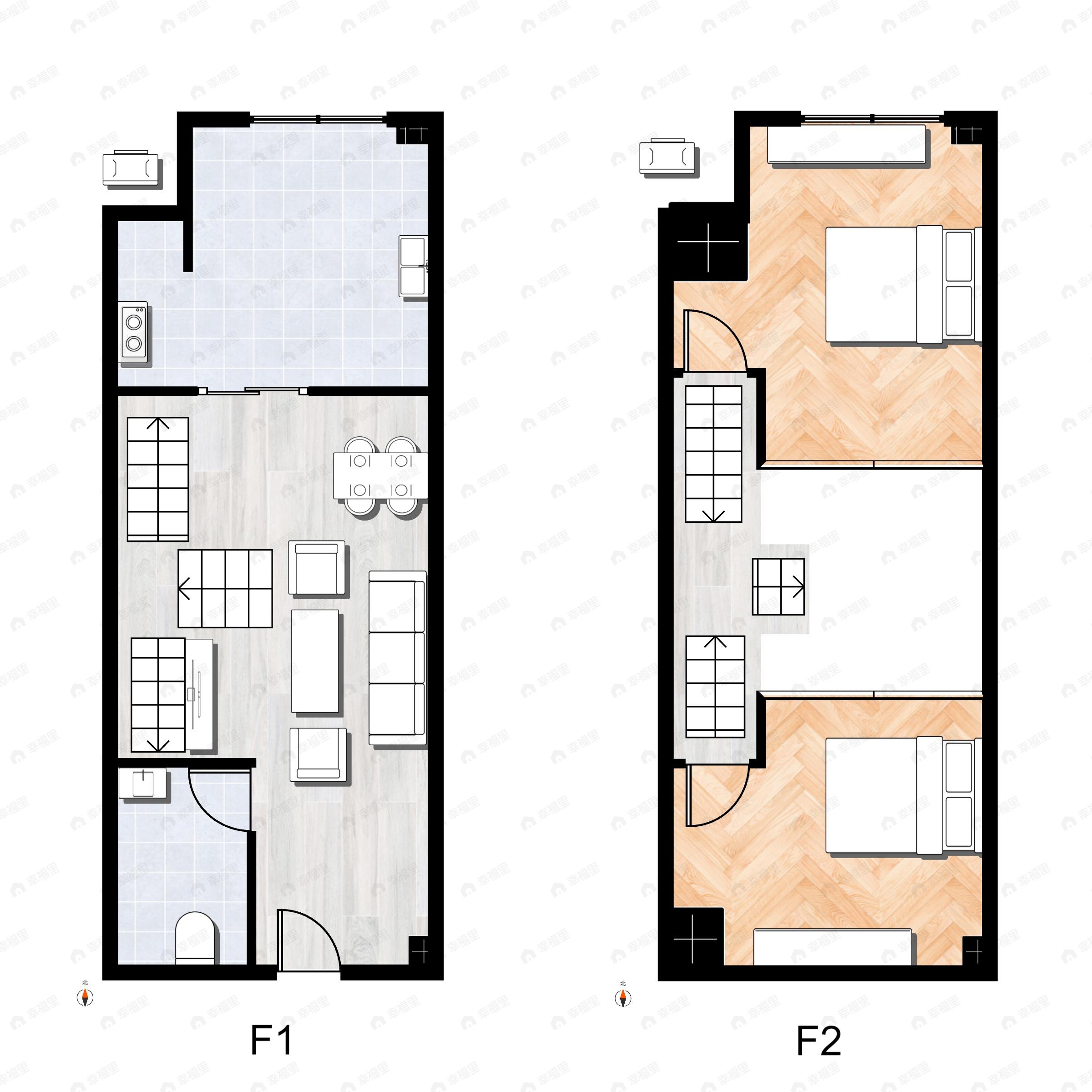 2室2厅1卫建面44平北户型图