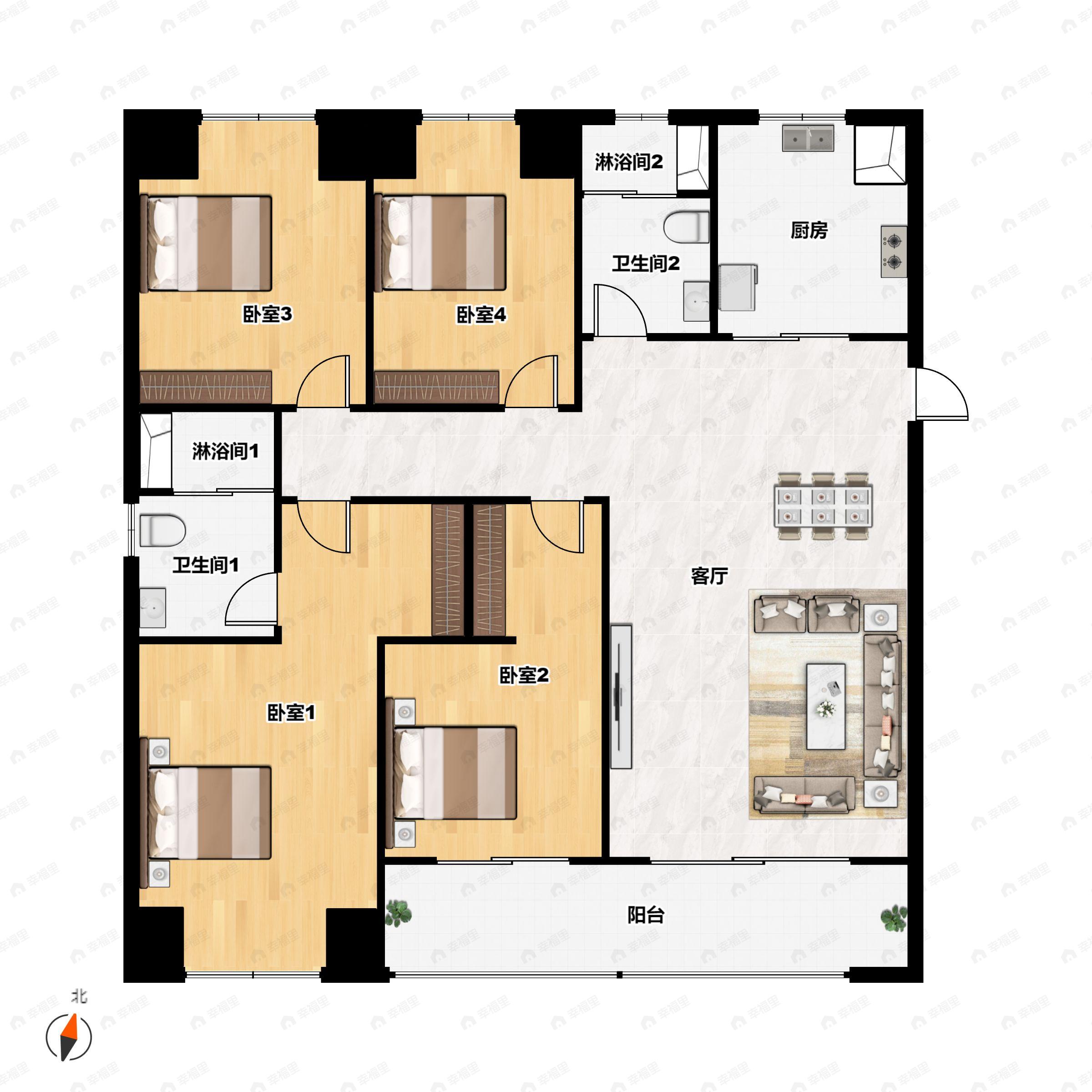 金地长江峯范4室2厅3卫户型图