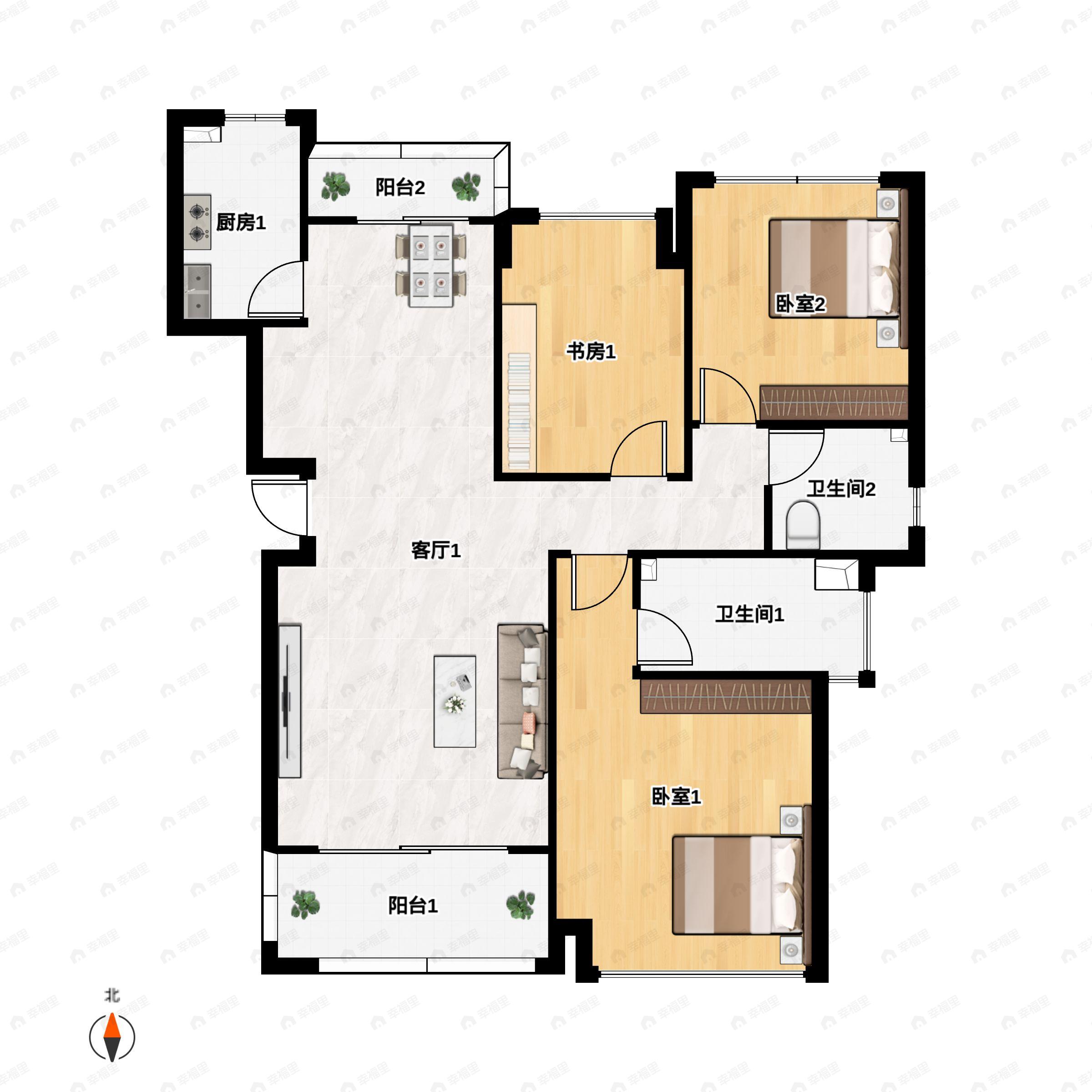 3室2厅2卫建面110平户型图