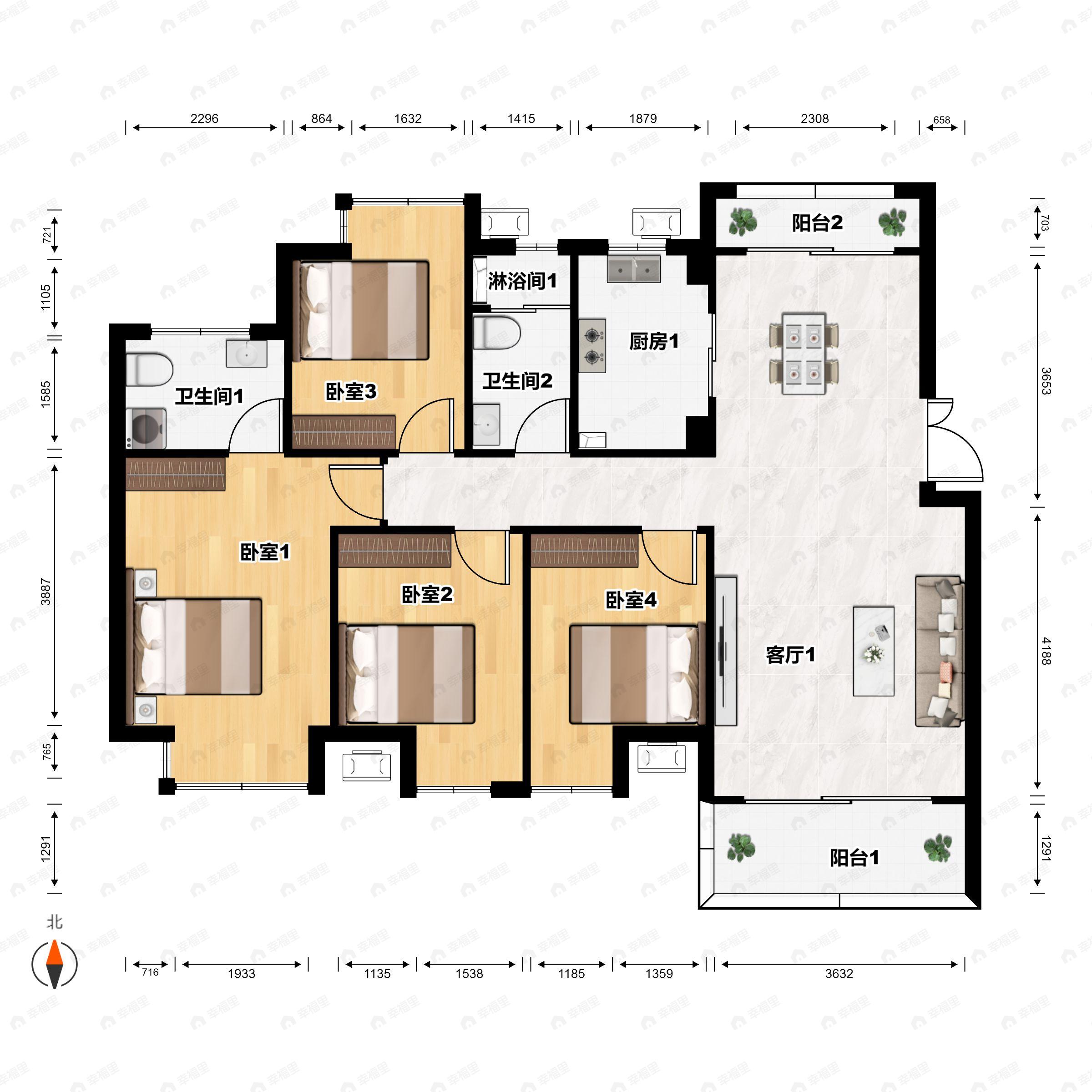 俊怡庐山御府4室2厅2卫户型图