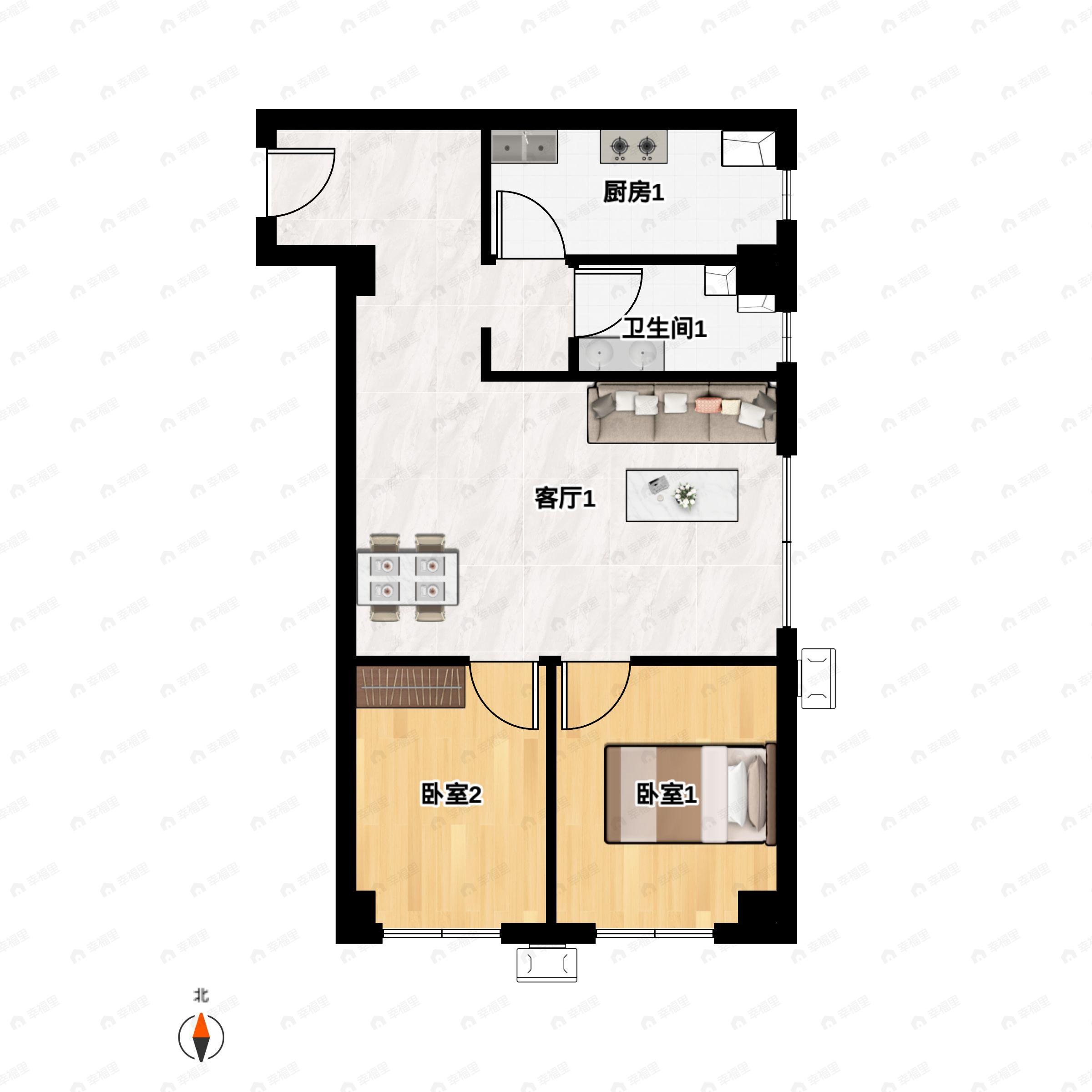 1室1厅1卫建面75m²东户型图