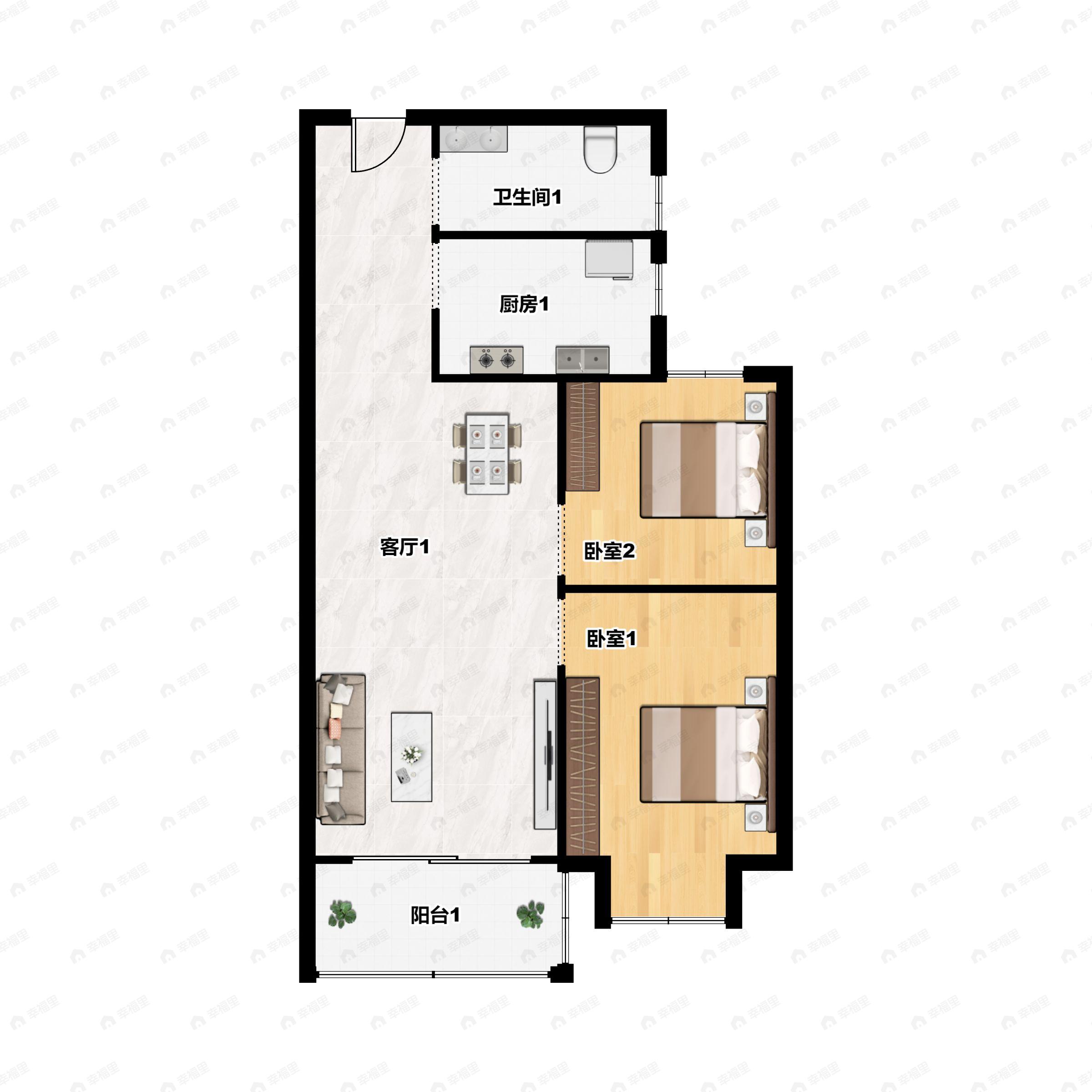 碧桂园春城映象2室2厅1卫户型图