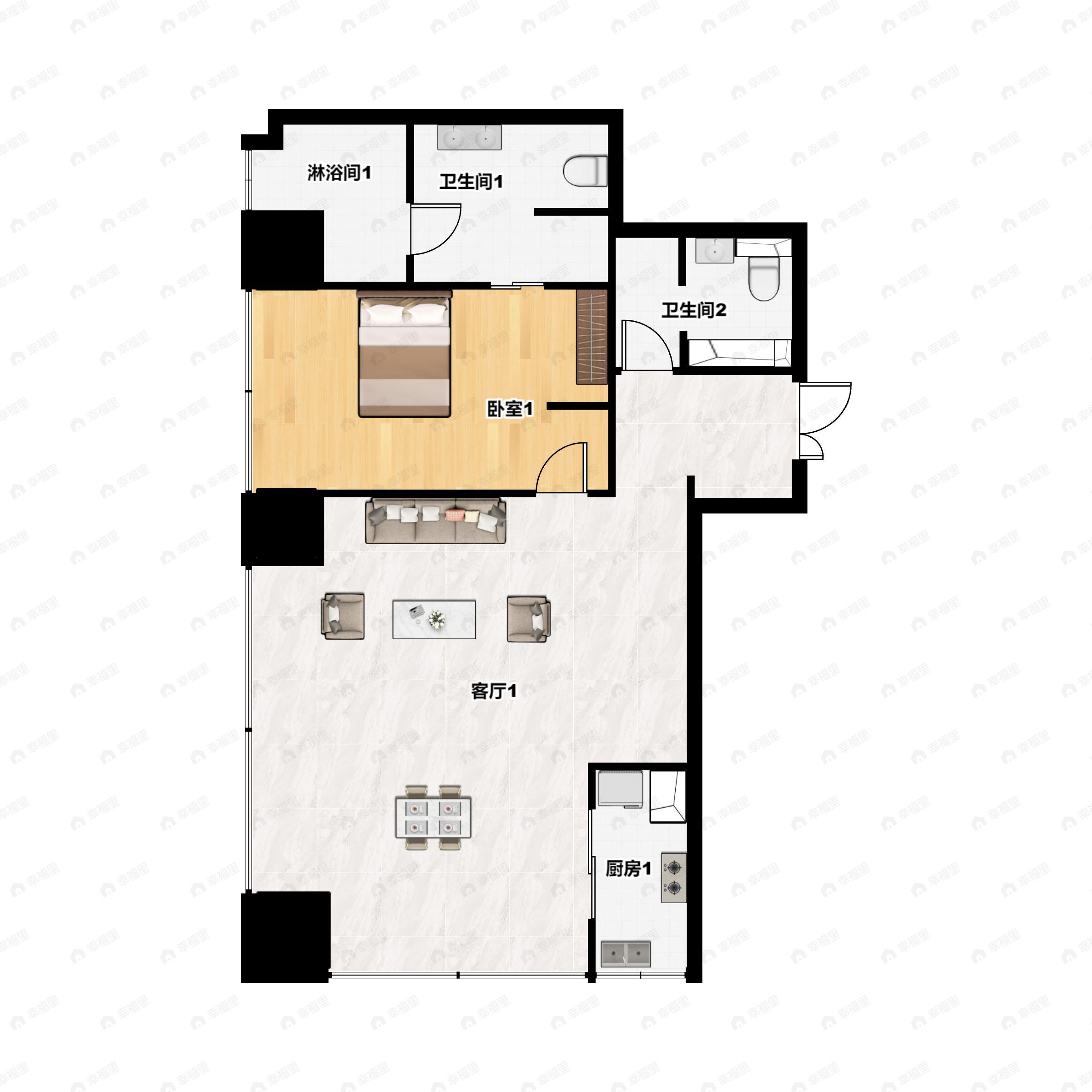 1室2厅2卫建面146平西|南户型图