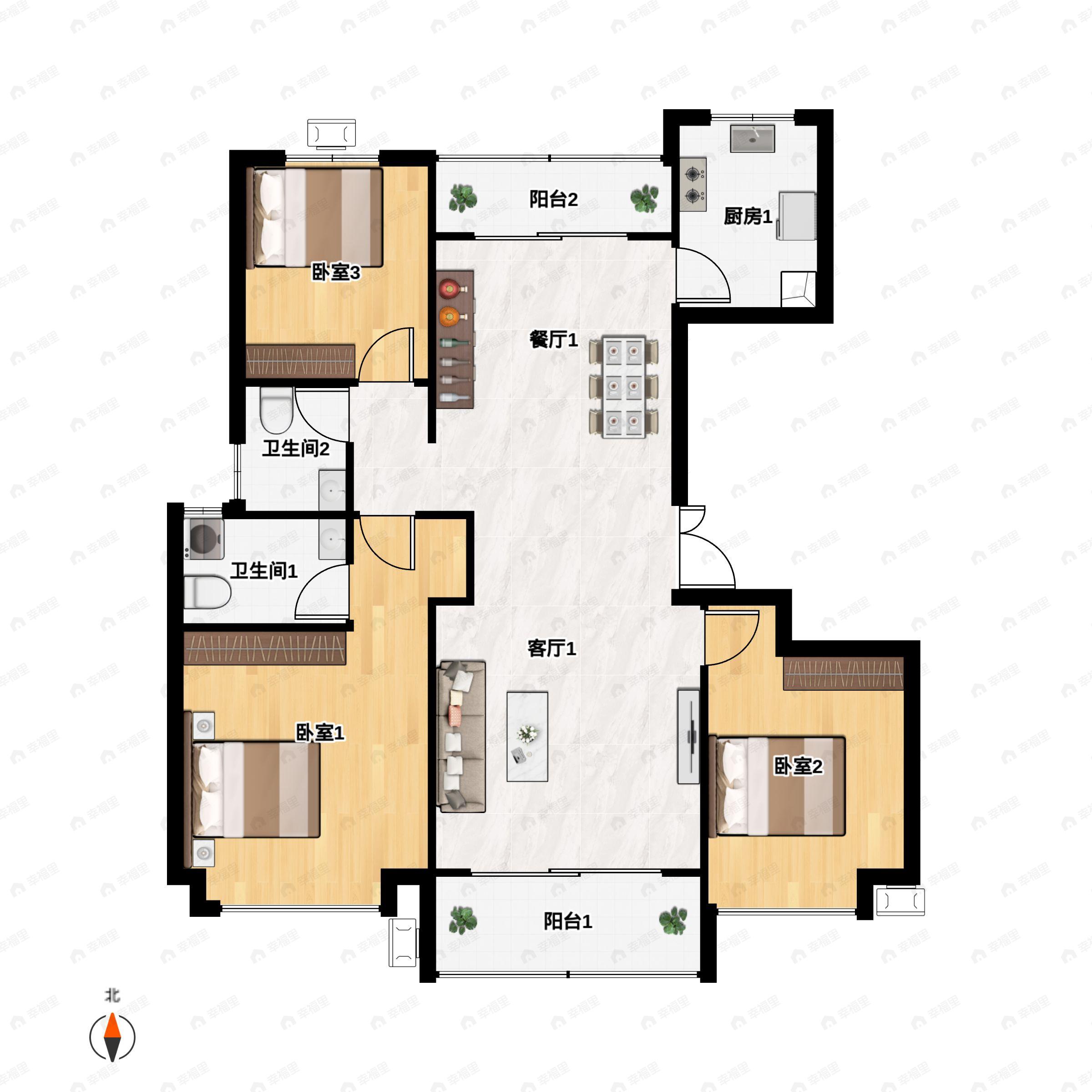 3室2厅2卫建面130平户型图