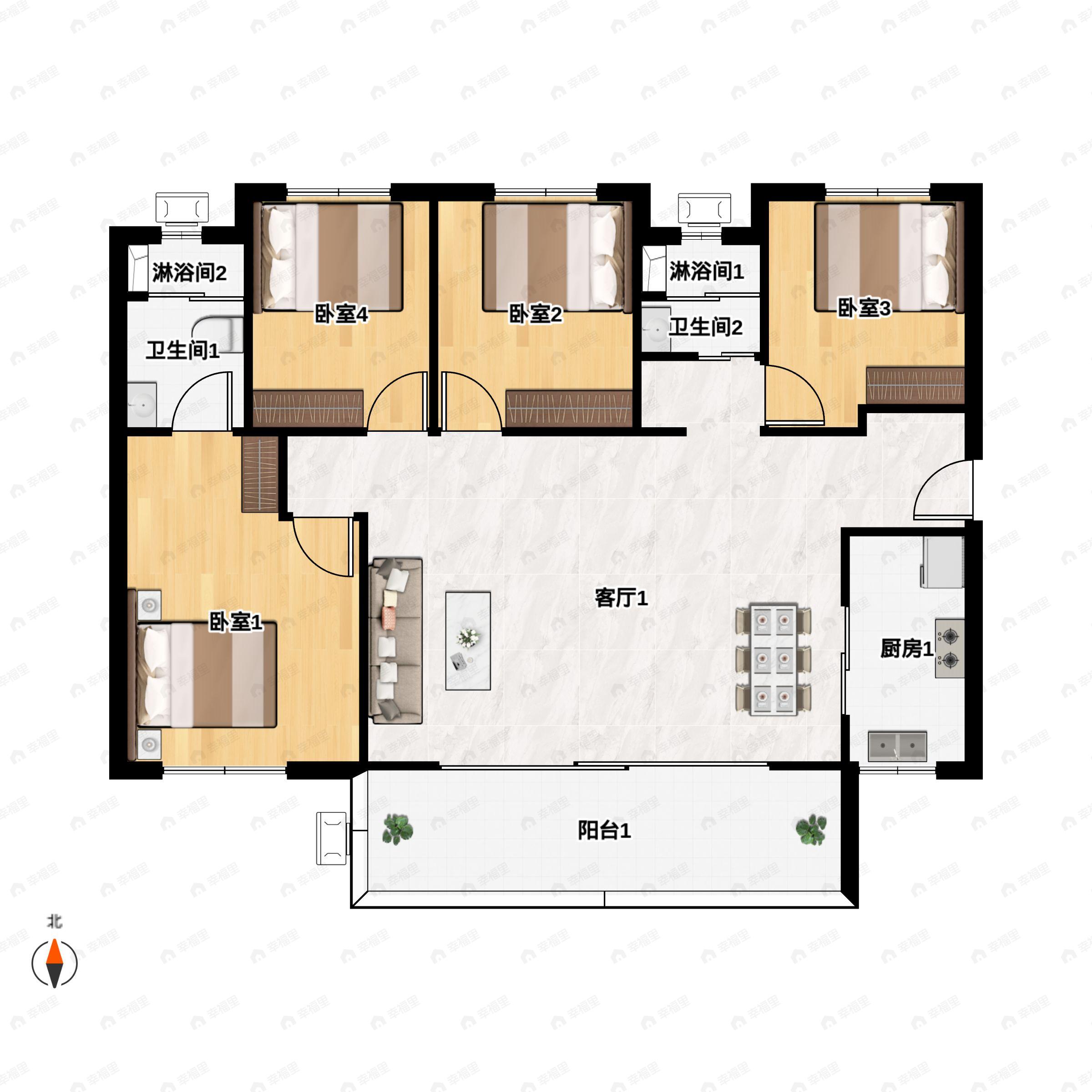 4室2厅2卫建面119平户型图